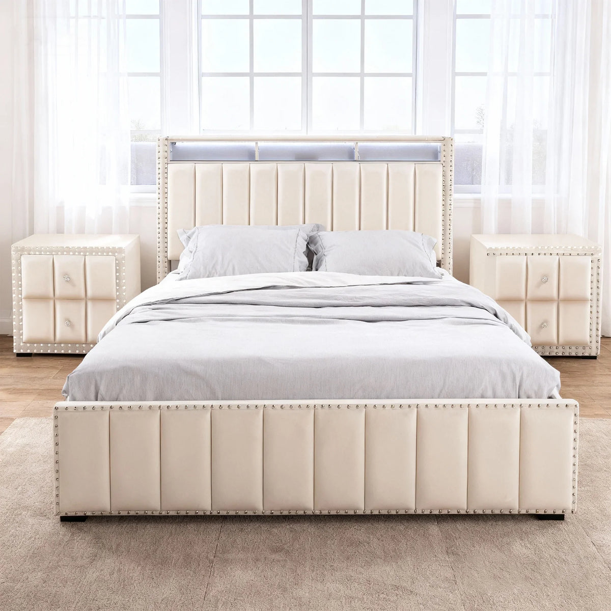 3-Piece Farese Full & Queen Storage Platform Bedroom Set with LED Light