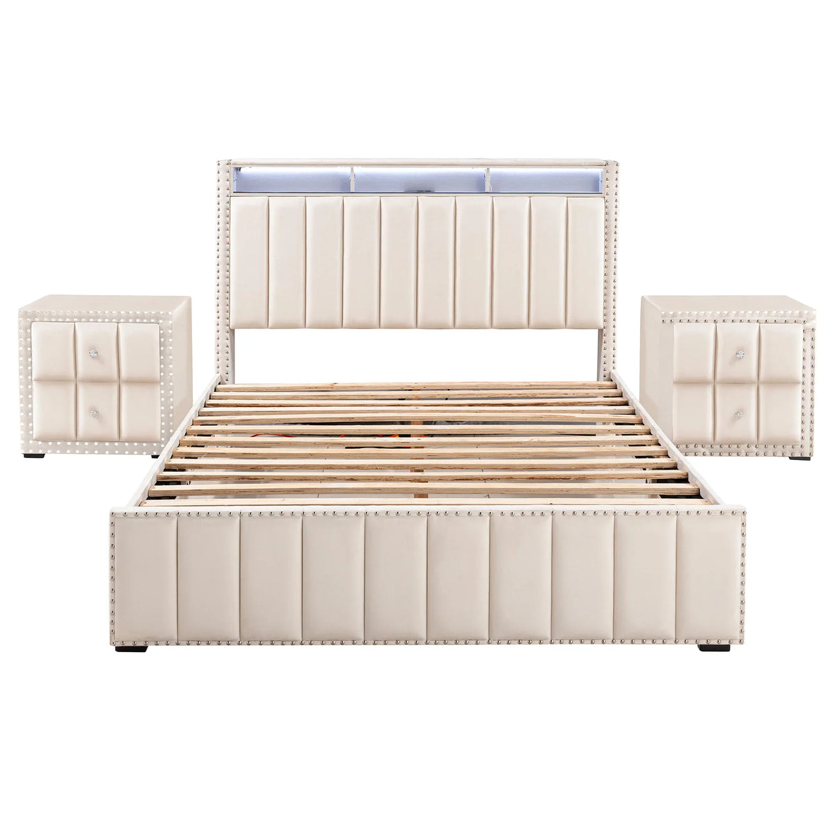 3-Piece Farese Full & Queen Storage Platform Bedroom Set with LED Light
