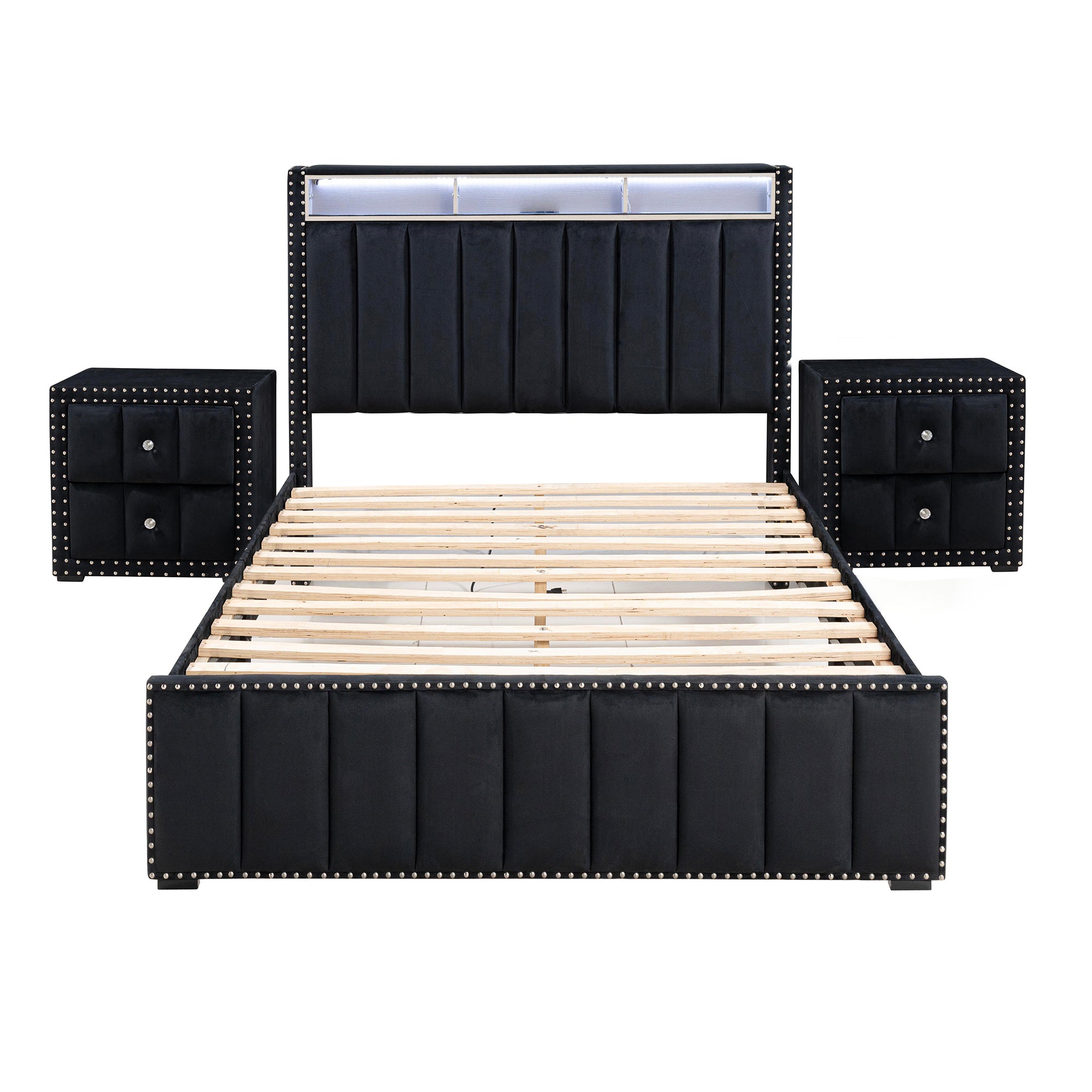 3-Piece Farese Full & Queen Storage Platform Bedroom Set with LED Light