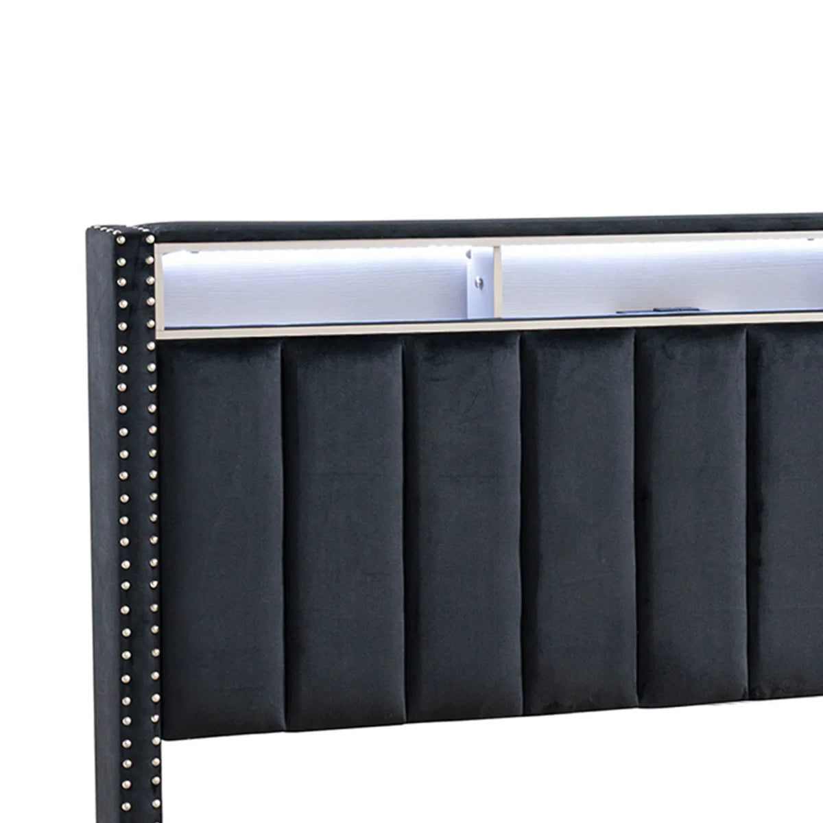 Farese Full & Queen Platform Bed Frame Storage Headboard with LED Light, No Box Spring Needed