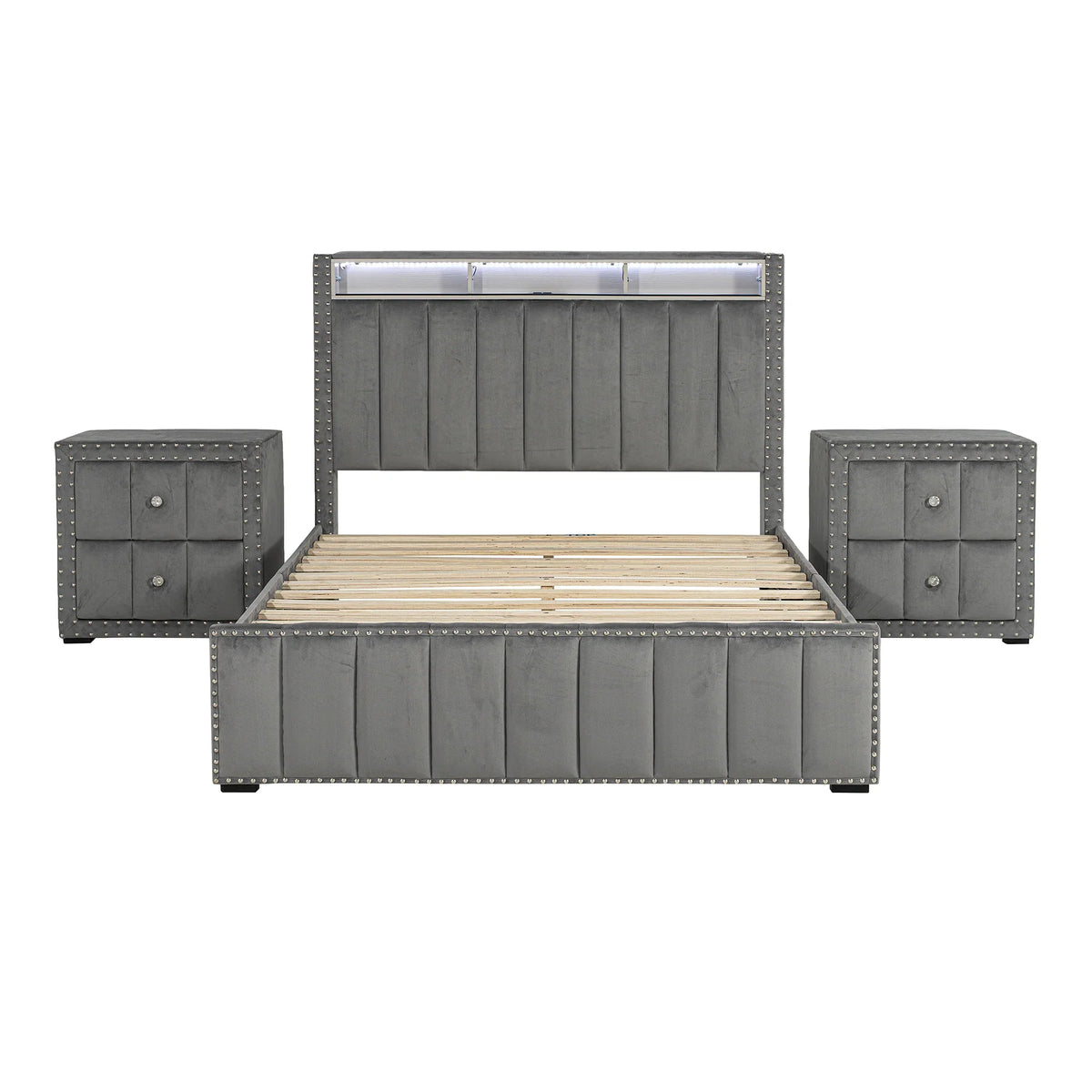3-Piece Farese Full & Queen Storage Platform Bedroom Set with LED Light