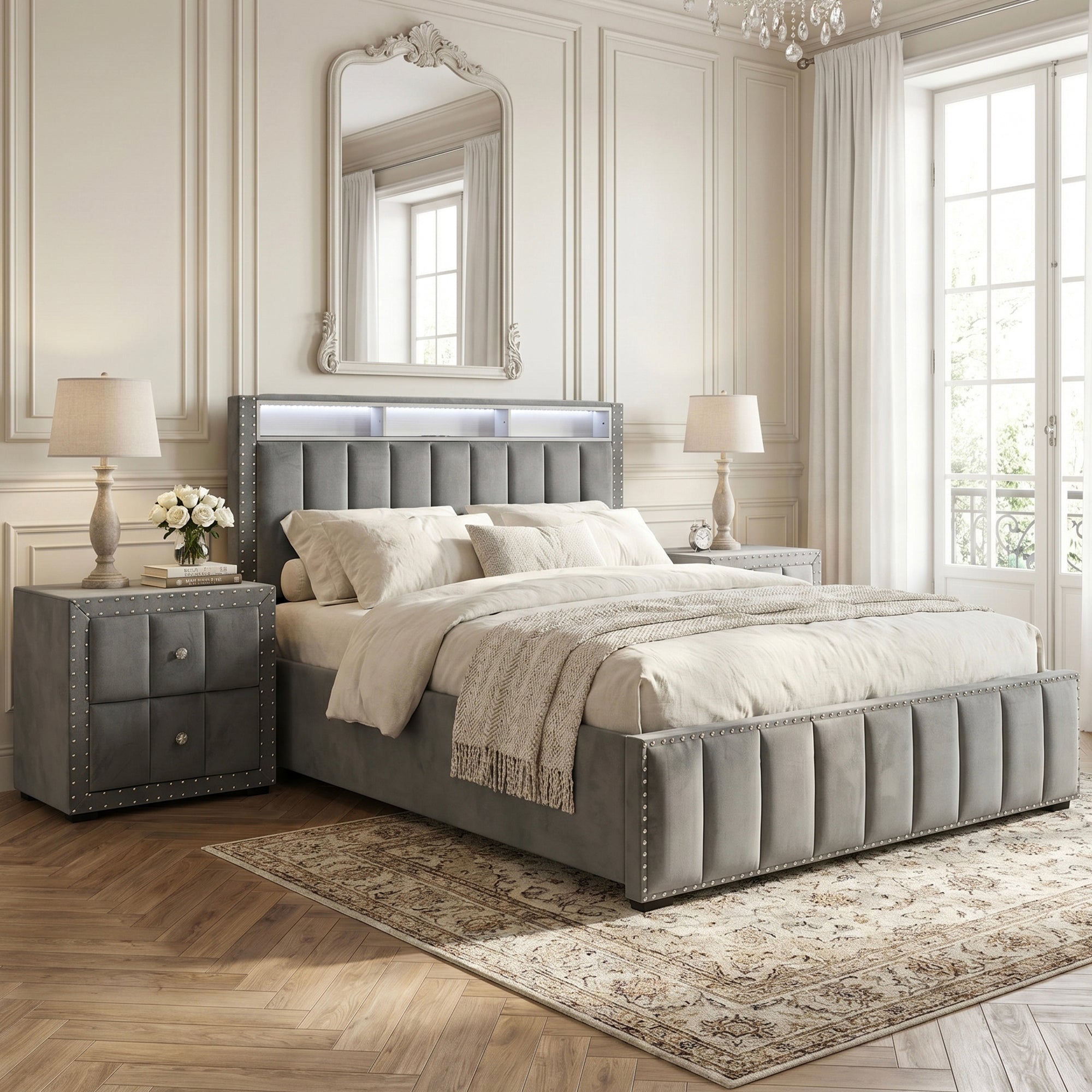 3-Piece Farese Full & Queen Storage Platform Bedroom Set with LED Light