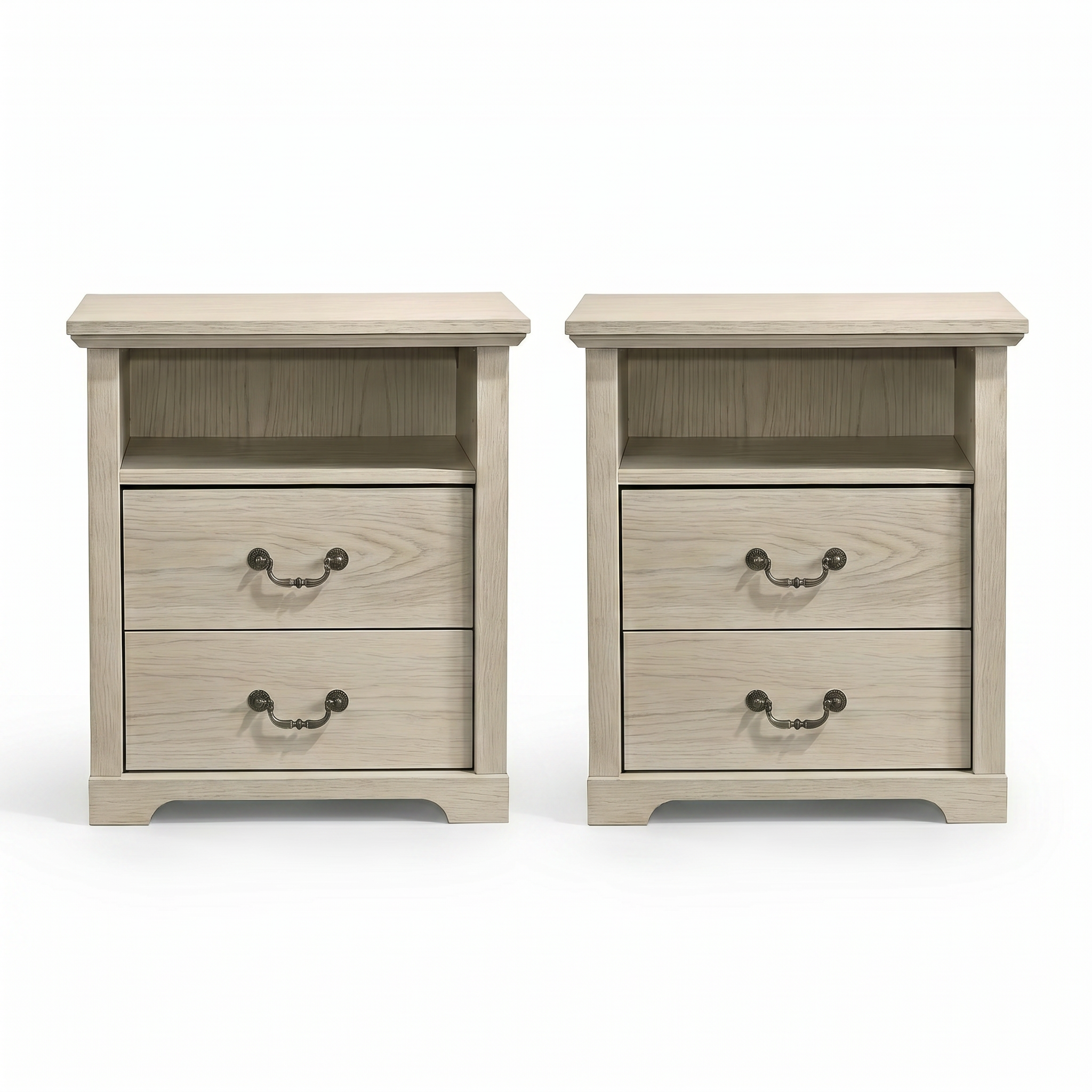 22 Inch Rustic 2-Drawer Nightstand with Open Top Shelf