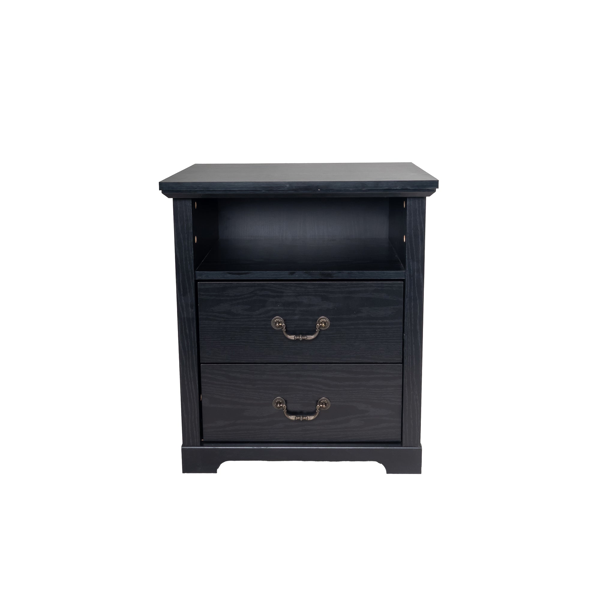 22 Inch Rustic 2-Drawer Nightstand with Open Top Shelf