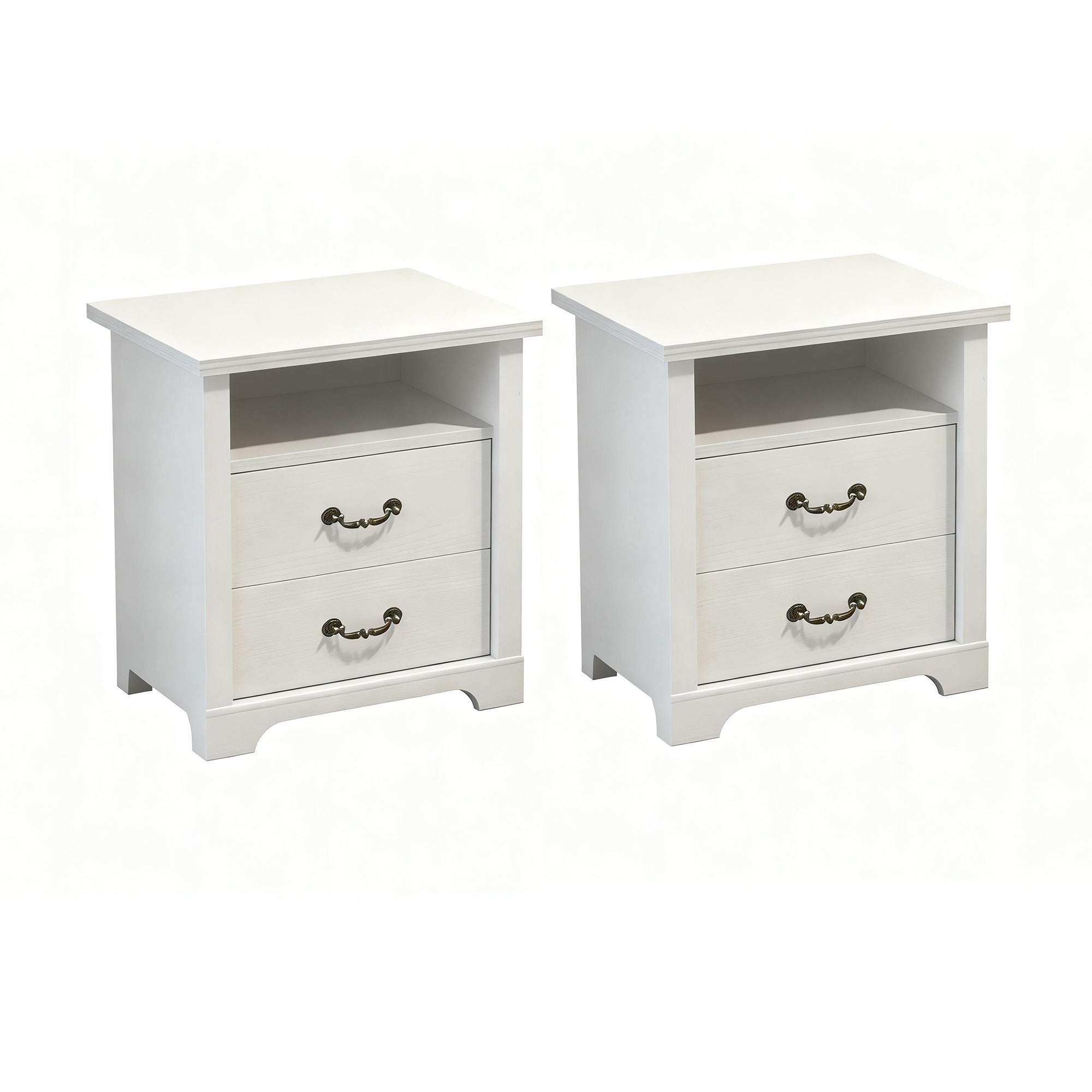 22 Inch Rustic 2-Drawer Nightstand with Open Top Shelf