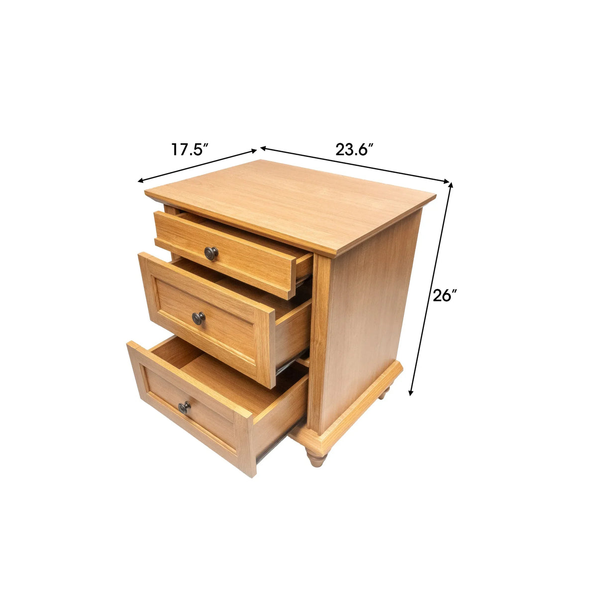 24 Inch Transitional 3-Drawer Nightstand with Solid Wood Legs