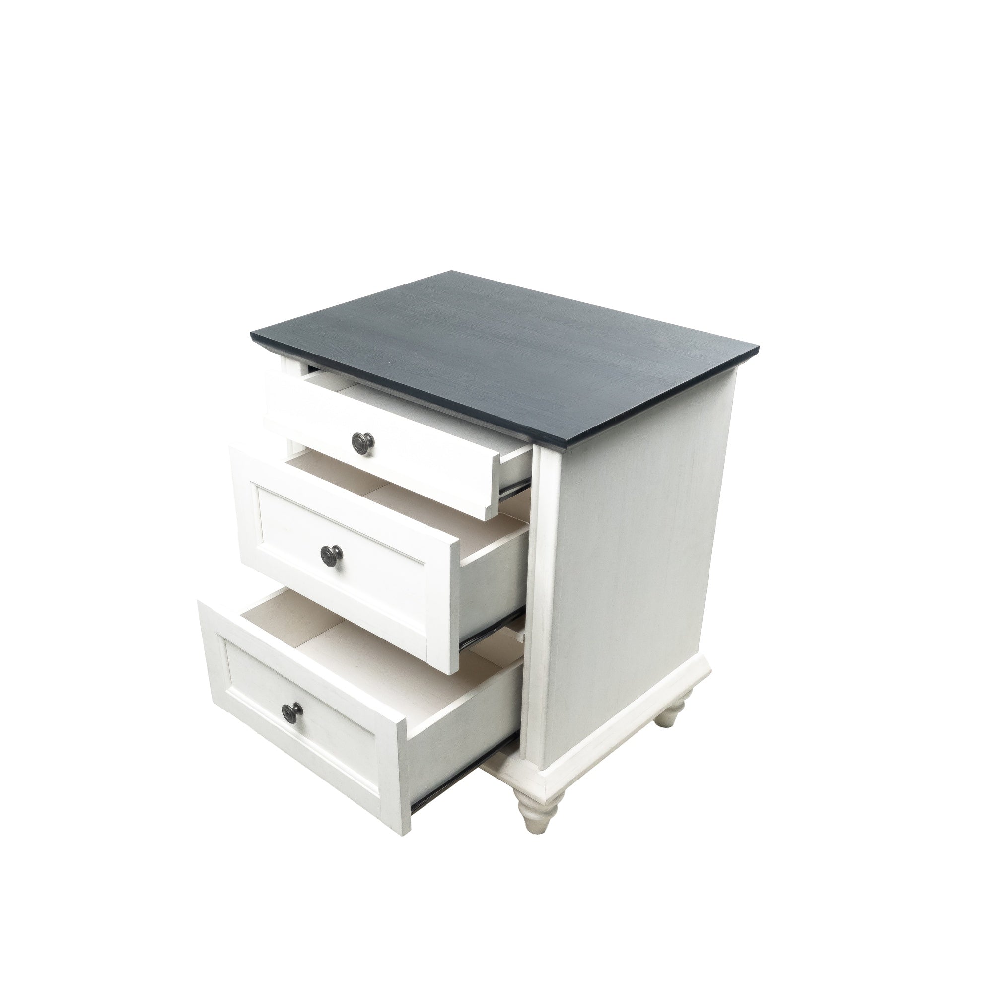 24 Inch Transitional 3-Drawer Nightstand with Solid Wood Legs