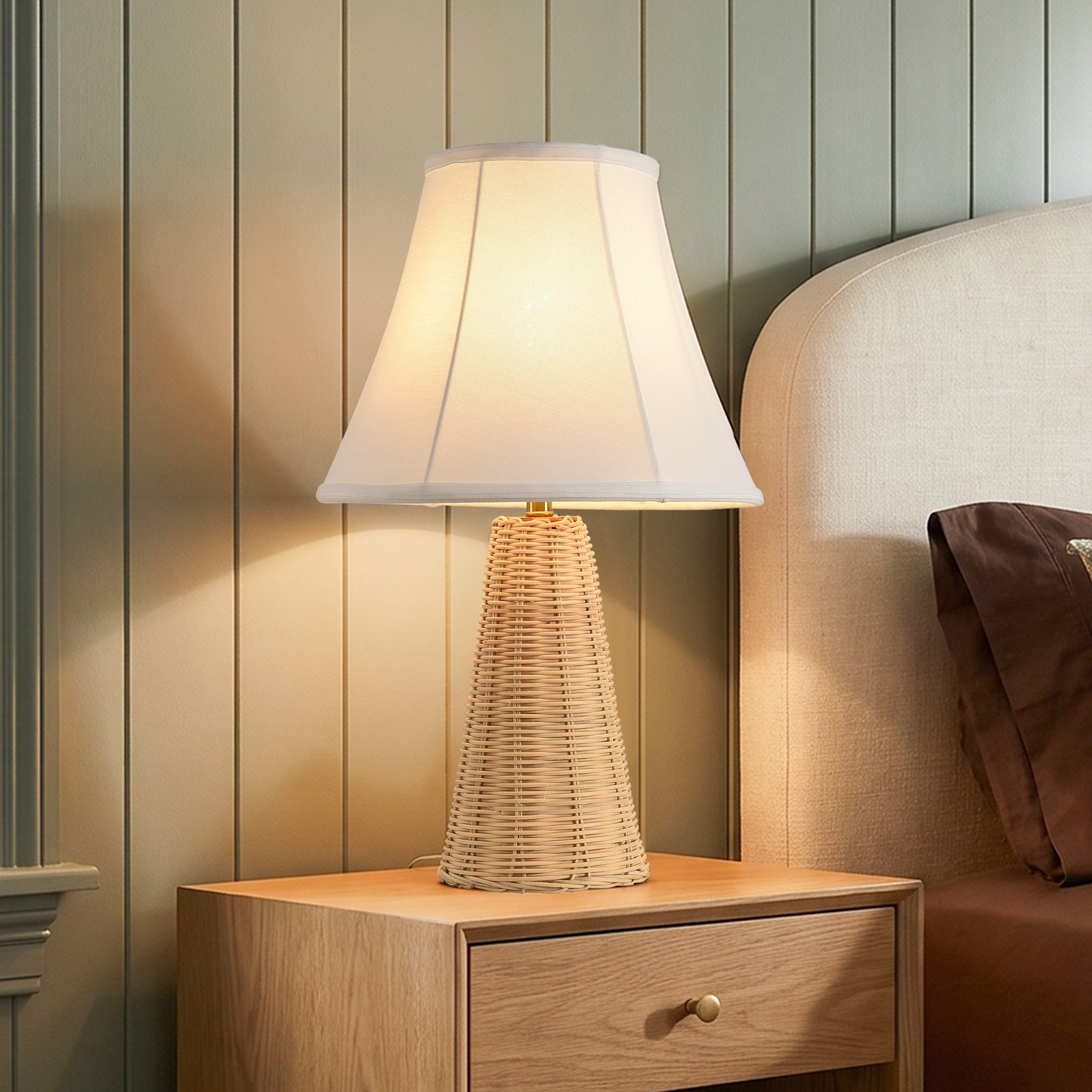 Enid 1-Light Farmhouse Rattan Table Lamp with Fabric Shade