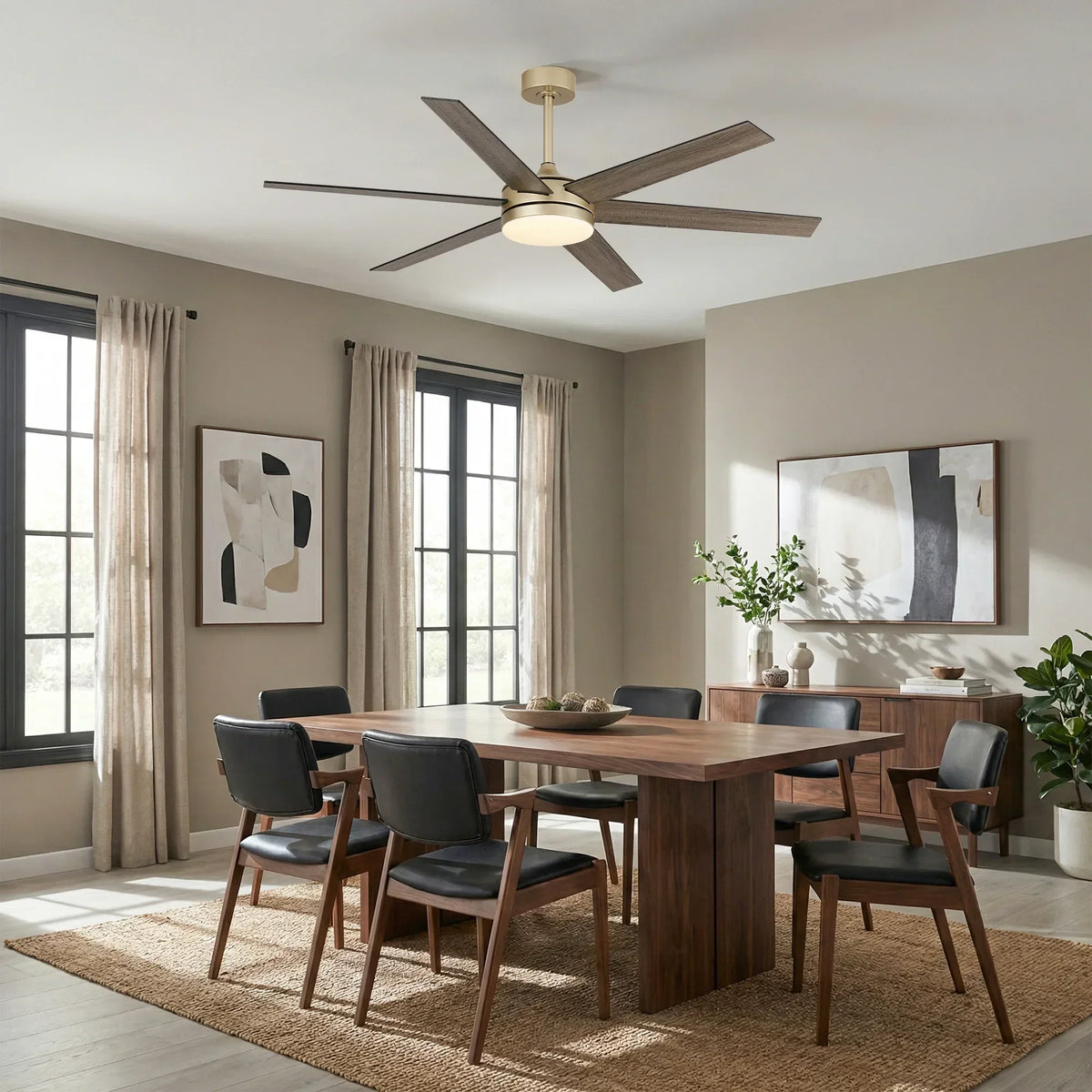 60" Volga DC Motor 6 Blades Modern Downrod Mount Ceiling Fan with Remote Control