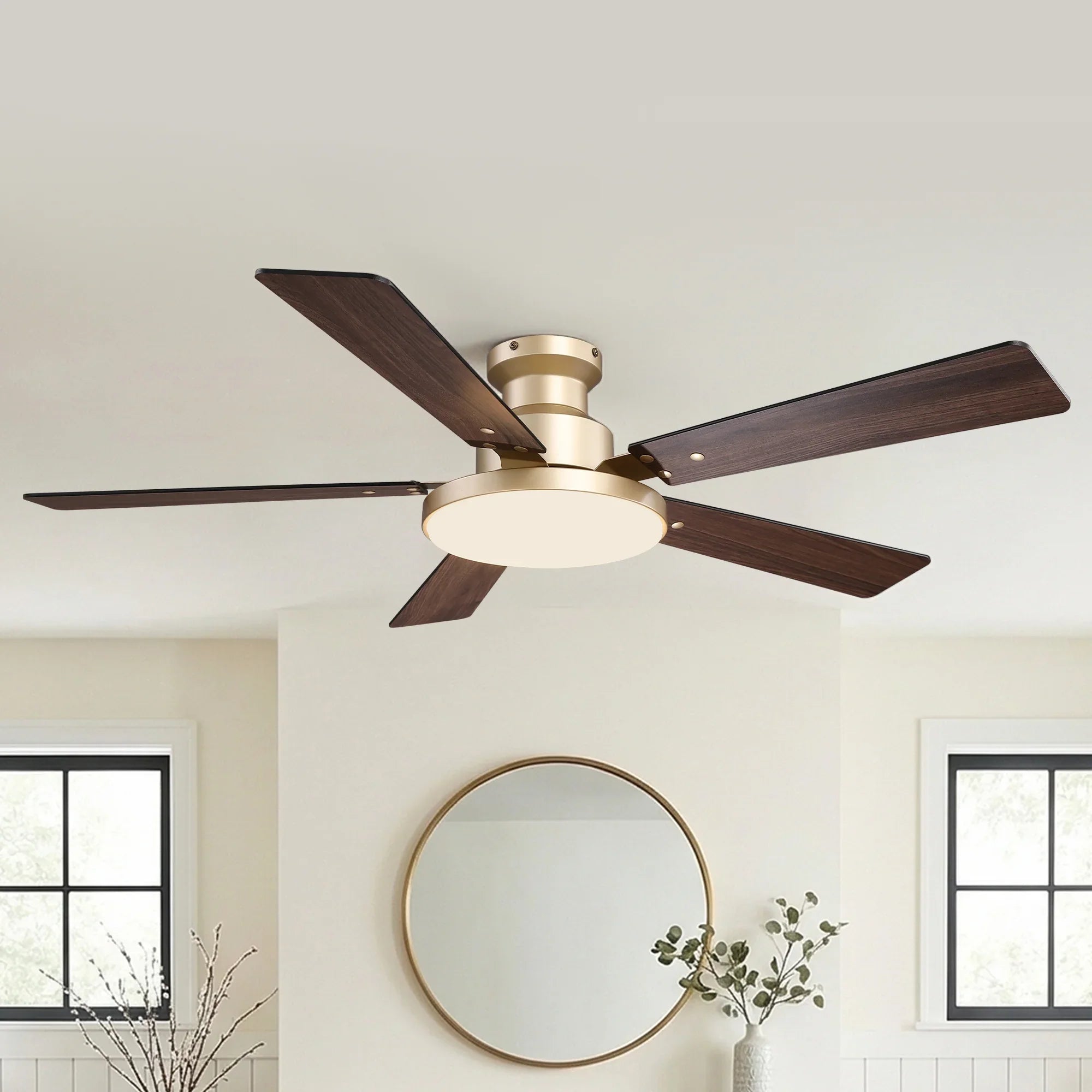 Vaczon 52" Riva Double-sided Blades LED Flush mount Ceiling Fan