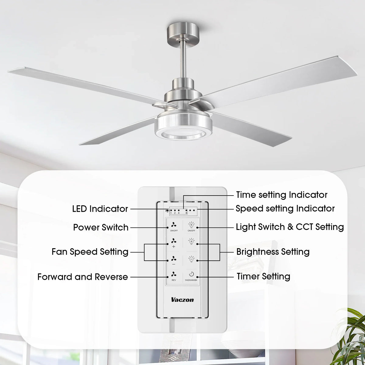Vaczon 52 Inch 60 Inch Karen Double-sided Blades Smart Fan with LED Light