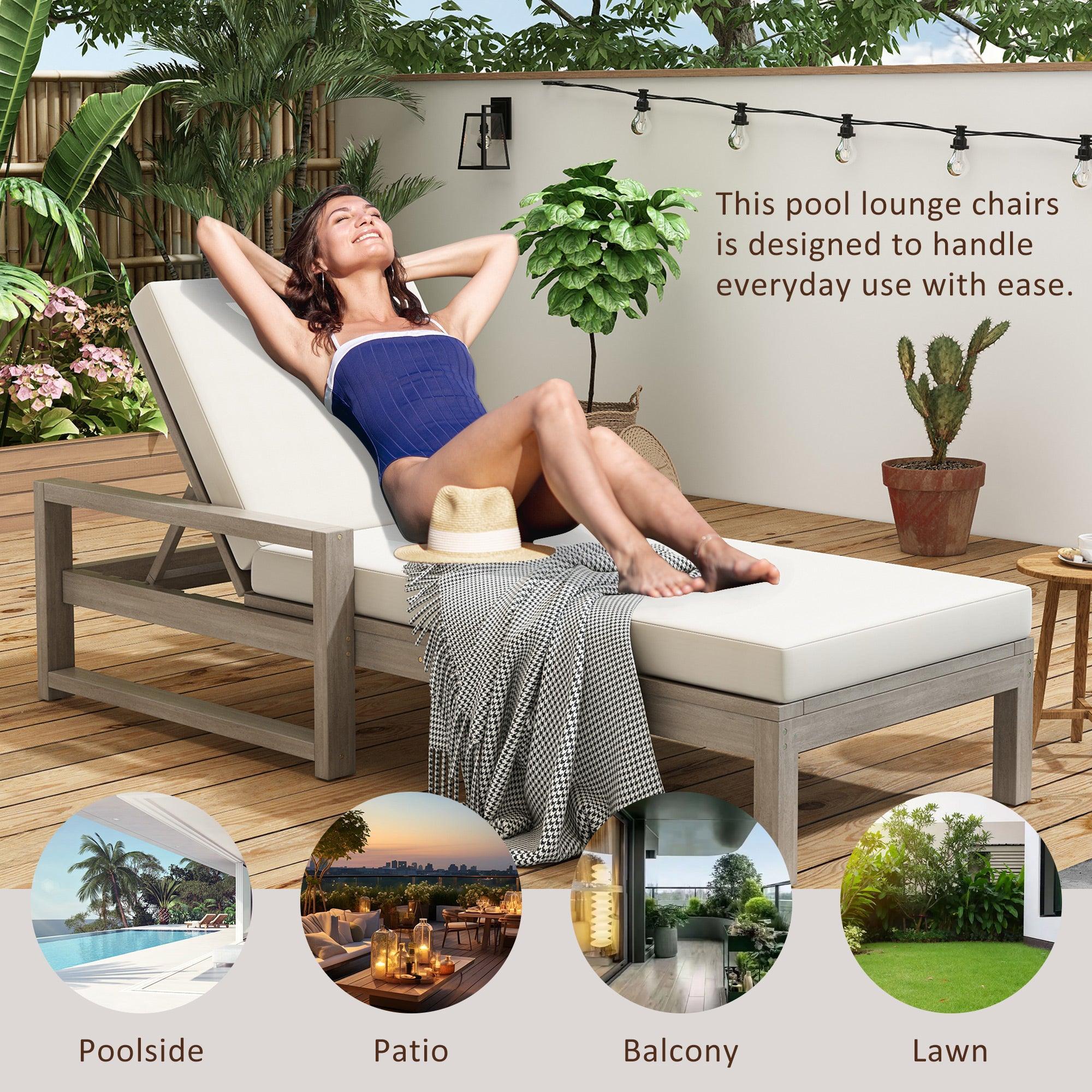 Outdoor Lounge Chairs, 5-Position Chaise Lounge Outdoor, Patio Chaise Lounge with Cushion & Adjustable Backrest, Pool Lounge Chairs for Backyard, Deck, and Lawn