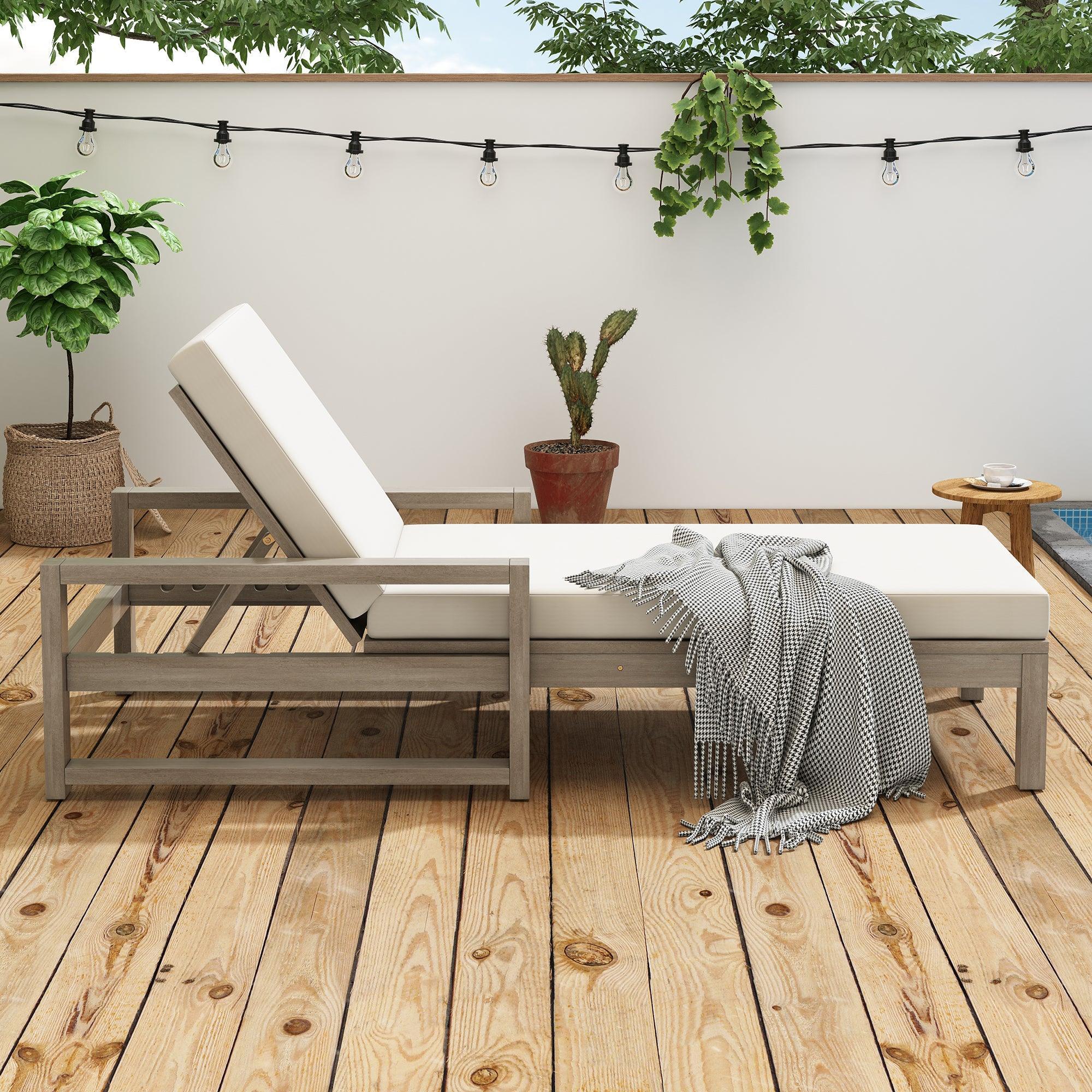 Outdoor Lounge Chairs, 5-Position Chaise Lounge Outdoor, Patio Chaise Lounge with Cushion & Adjustable Backrest, Pool Lounge Chairs for Backyard, Deck, and Lawn