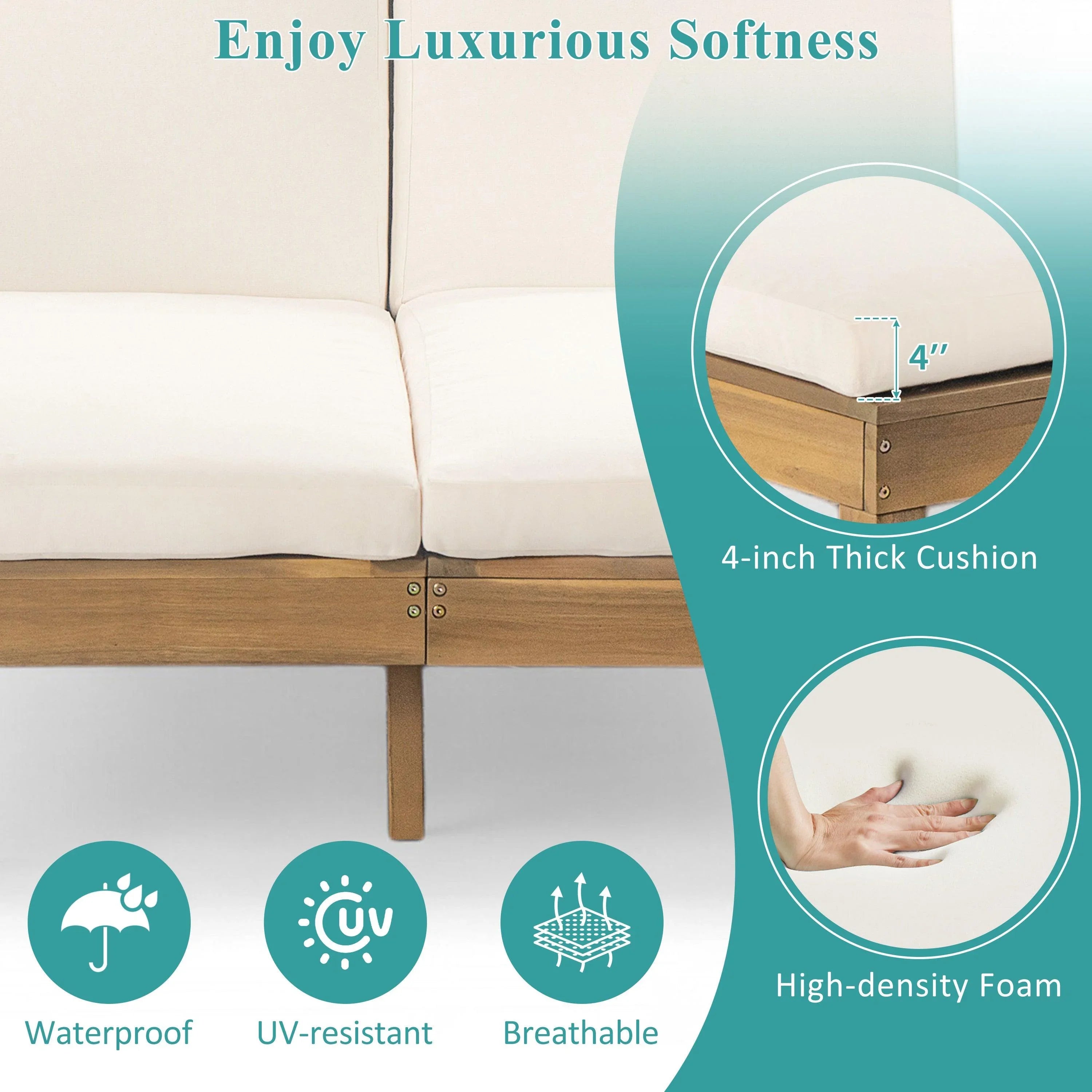 5-Position Adjustable Backrest Outdoor Chaise Lounge Daybed with Cushion and Folding Side Trays for 2 People, Poolside Garden