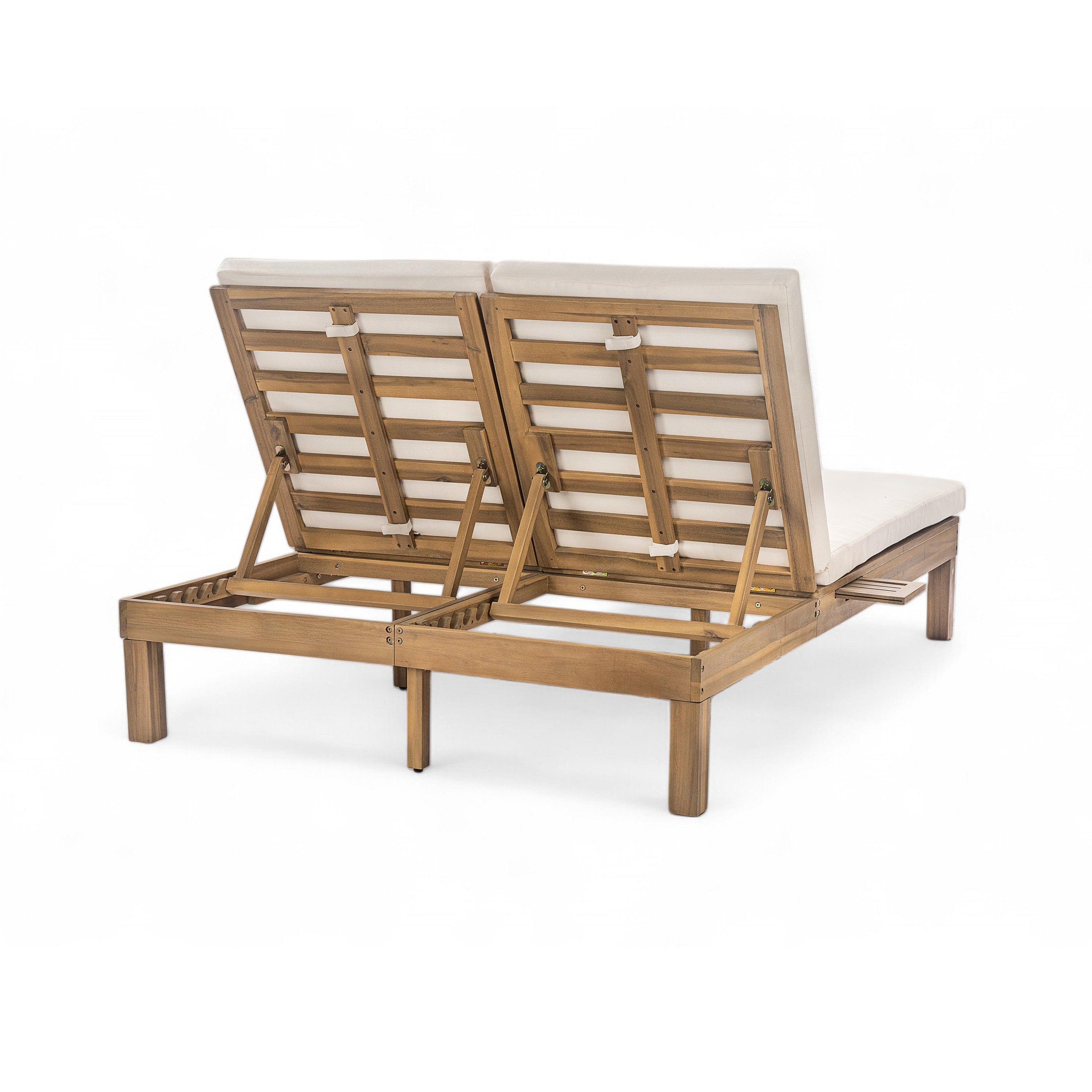 5-Position Adjustable Backrest Outdoor Chaise Lounge Daybed with Cushion and Folding Side Trays for 2 People, Poolside Garden