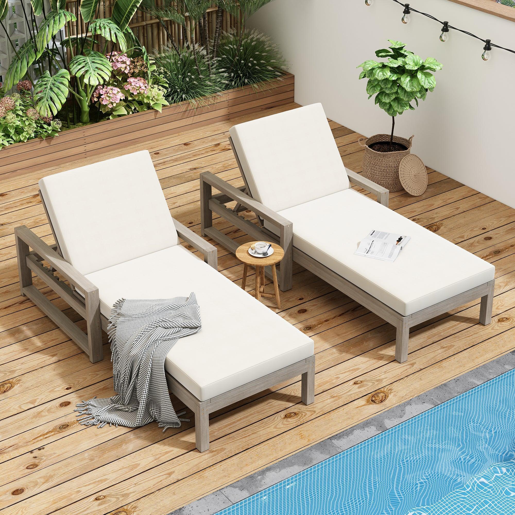 Outdoor Lounge Chairs, 5-Position Chaise Lounge Outdoor, Patio Chaise Lounge with Cushion & Adjustable Backrest, Pool Lounge Chairs for Backyard, Deck, and Lawn