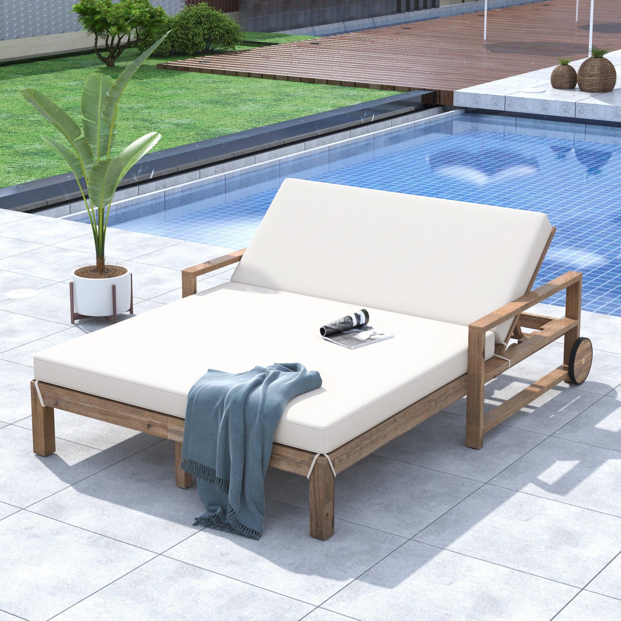 1-Piece Farmhouse-styled Wooden Outdoor Sunbed for Ultimate Relaxation, Poolside, Garden and Backyard