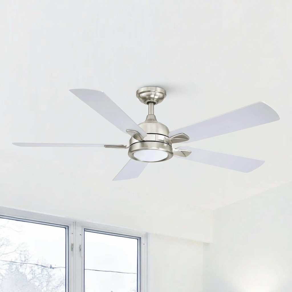 52" Tata Nagar Industrial Brush Nickel Downrod Mount Reversible Ceiling Fan with Lighting and Remote Control