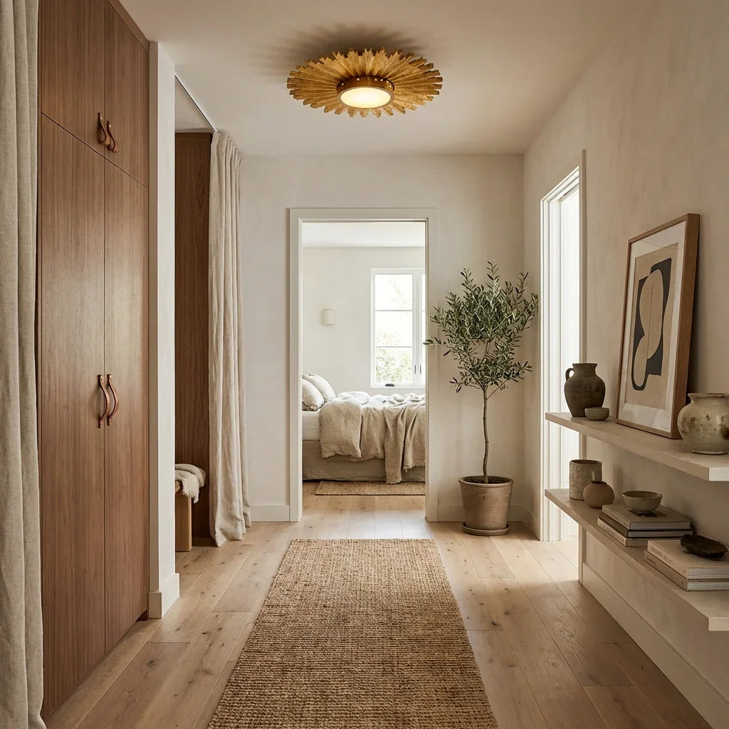 Golden Sunburst 2 Light Flush Mount Lighting