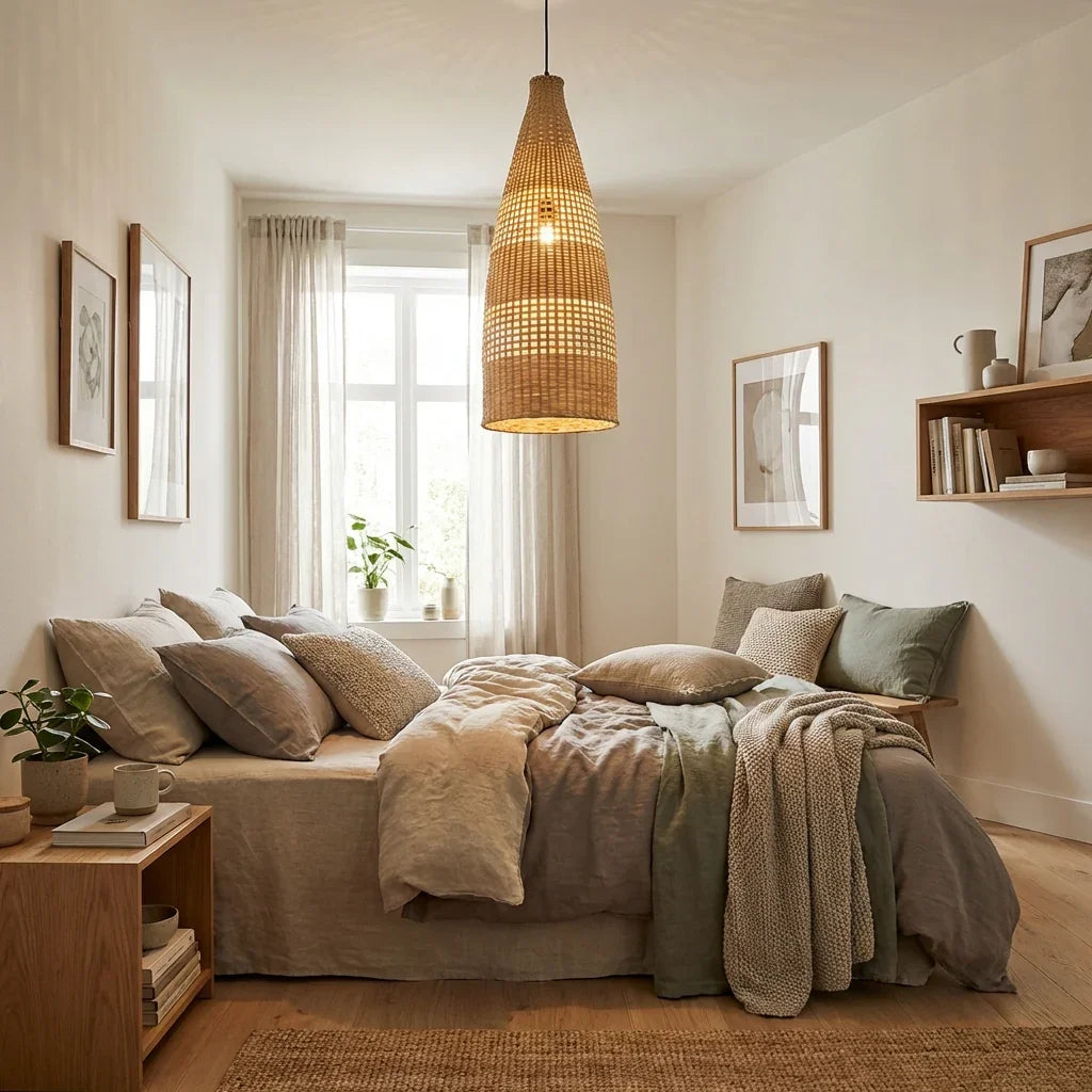 9" Vivian Bohemian Handwoven Bamboo Island Pendant Light
