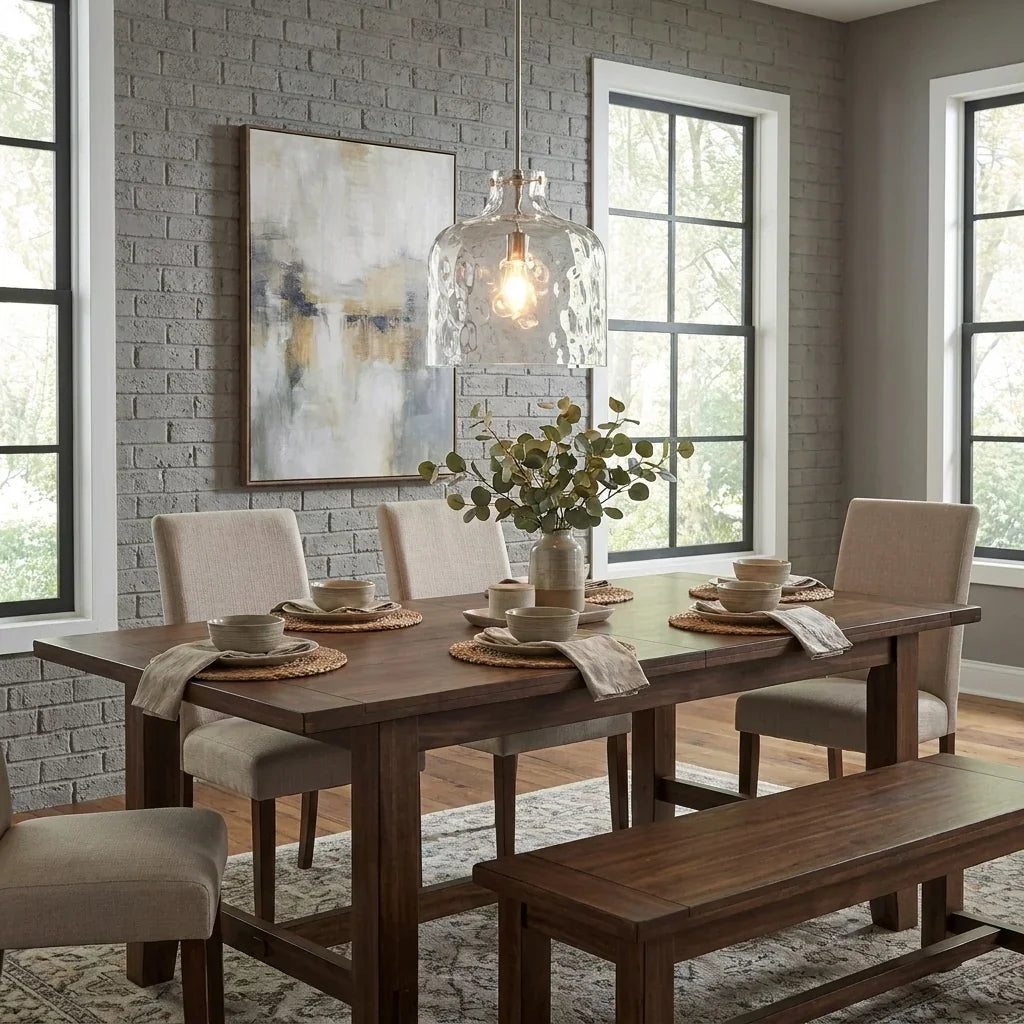 Kara Farmhouse 1-Light Textured Glass Nickel Island Pendant Light