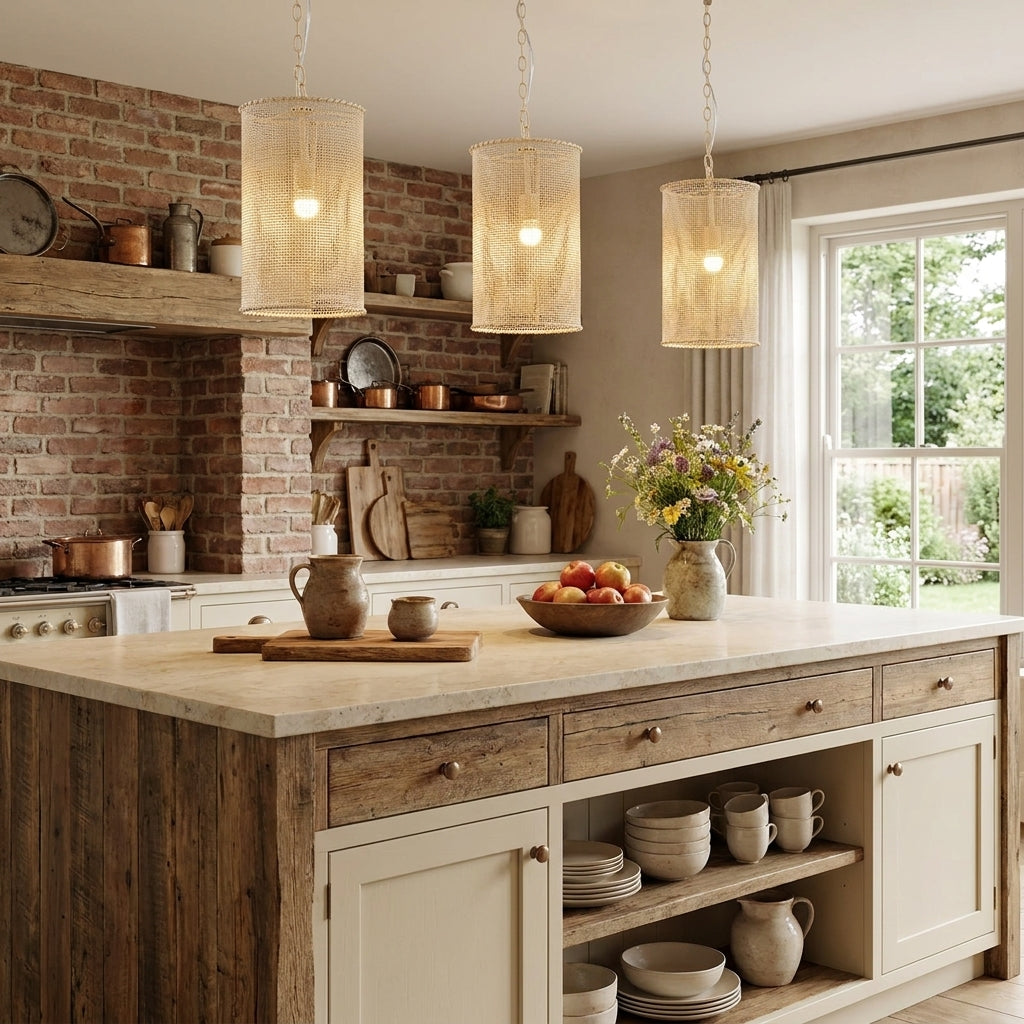 1-Light Wooden Beads Farmhouse Beige Dry Rated Island Pendant Lighting