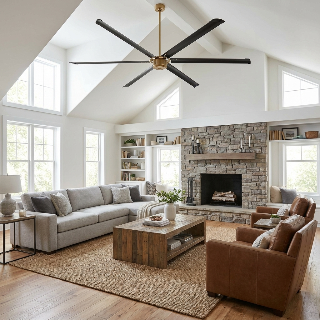 96 Inch Industrial DC Motor Ceiling Fan with 6 Blades for Garage, Barn & Large Spaces