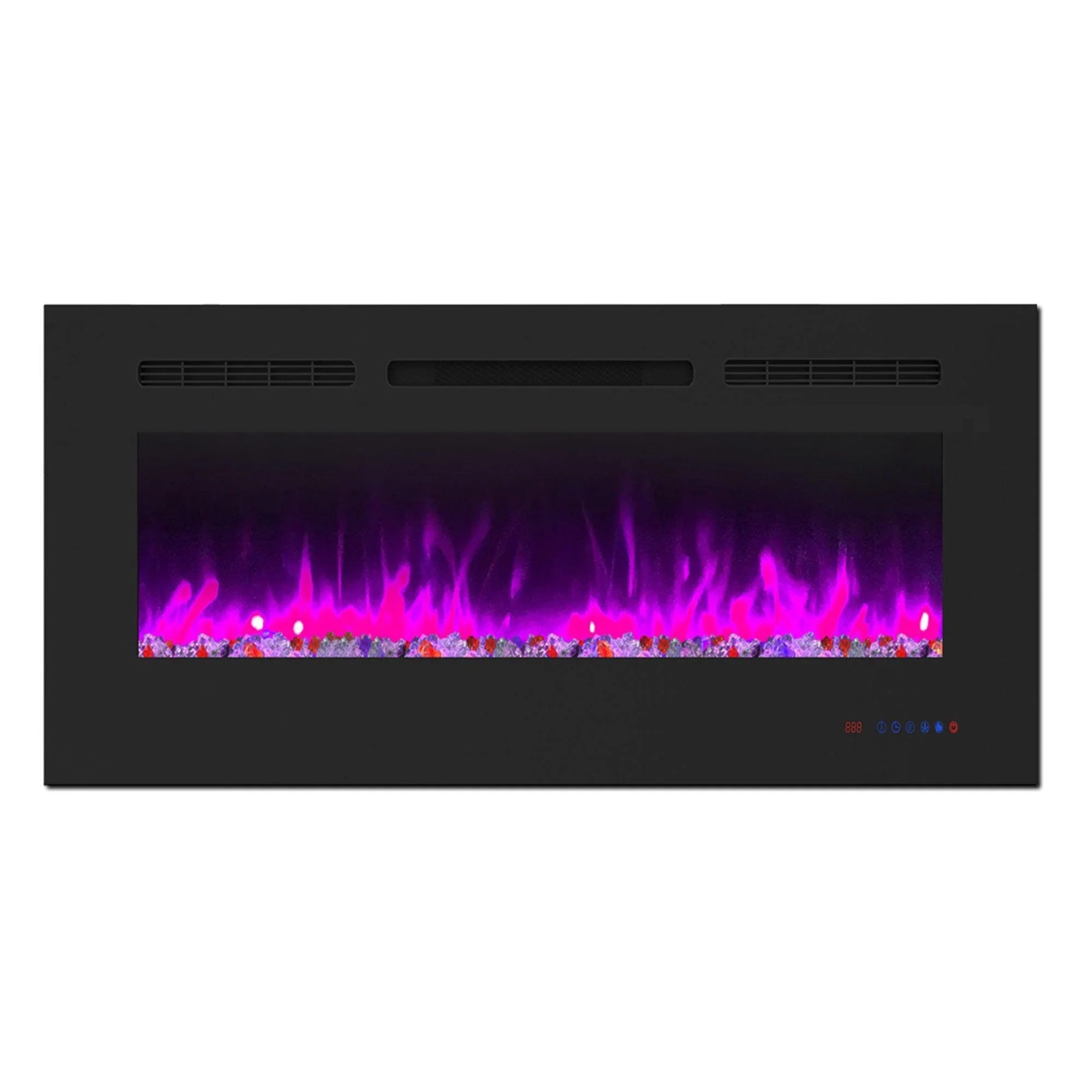 Wall Electric Fireplace with Remote Control and Touch Screen in 13 Flame Colors and Base Lights - ParrotUncle