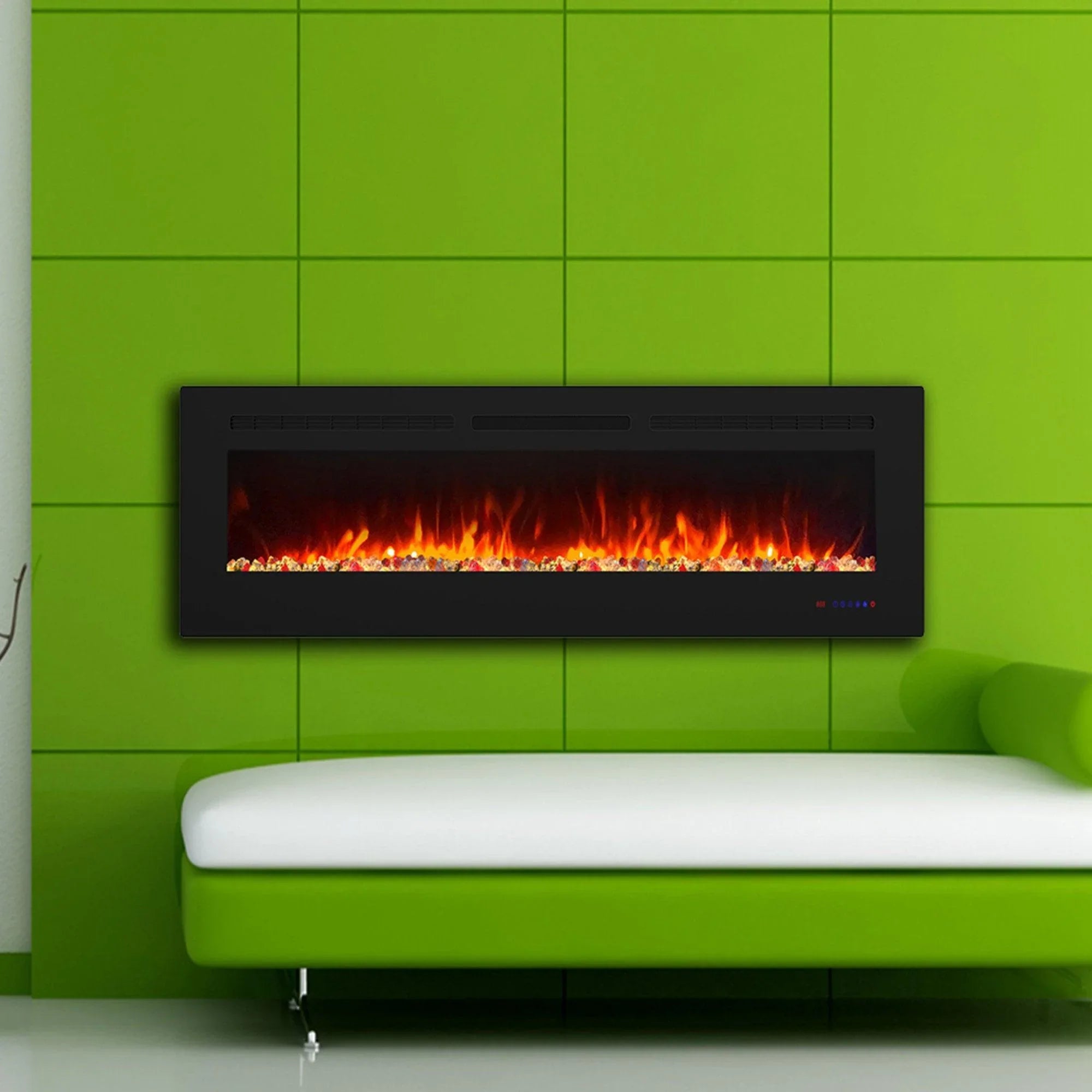 Wall Electric Fireplace with Remote Control and Touch Screen in 13 Flame Colors and Base Lights - ParrotUncle