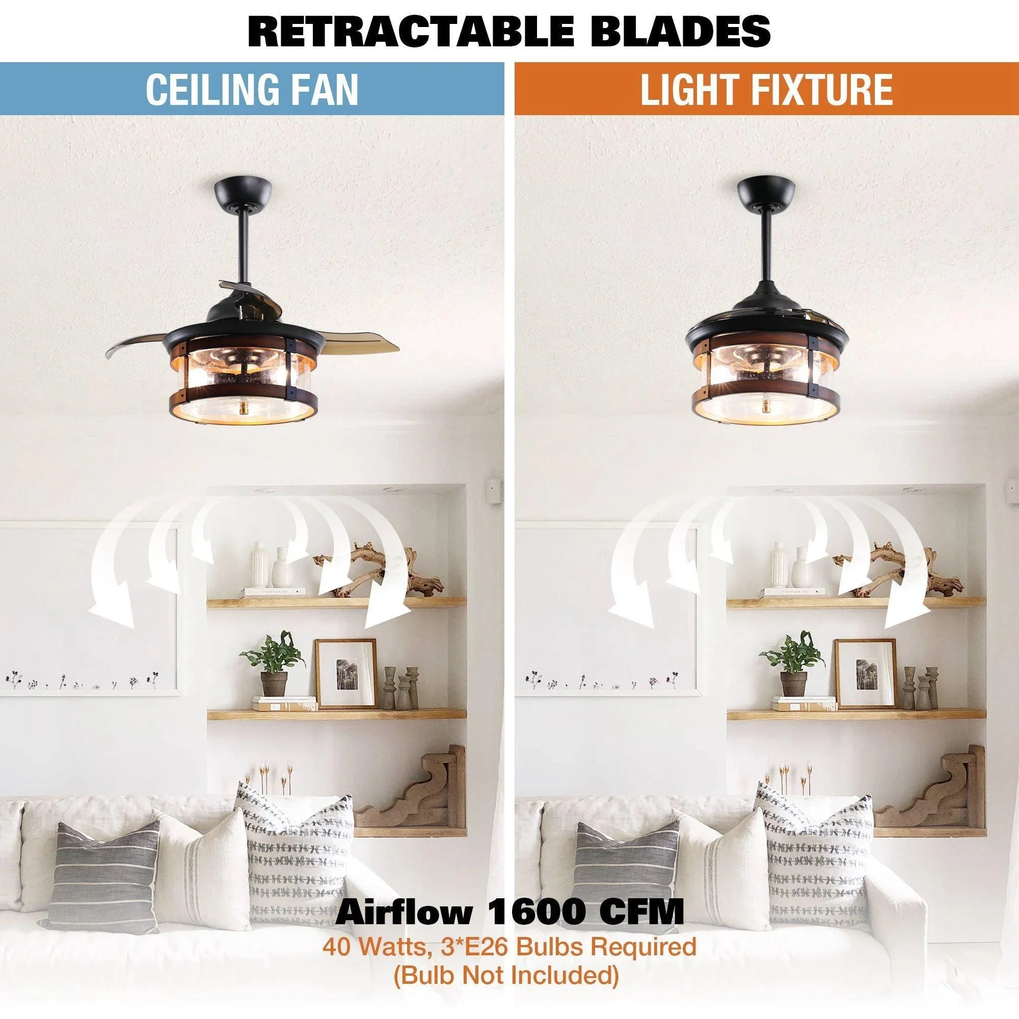 36" Caselli Traditional Downrod Mount Ceiling Fan with Lighting and Remote Control - ParrotUncle