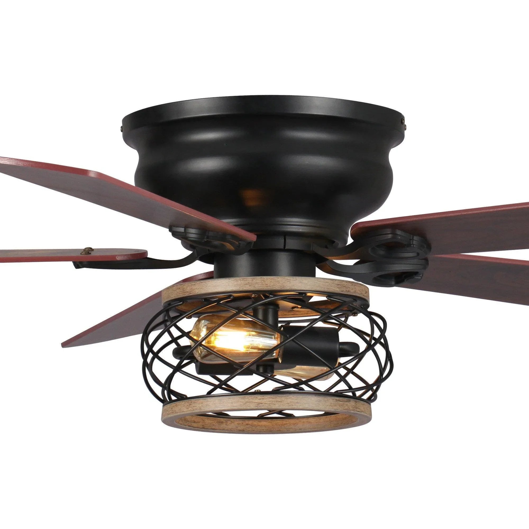 48"Antwerp Farmhouse Flush Mount Reversible Ceiling Fan with Lighting and Remote Control - ParrotUncle