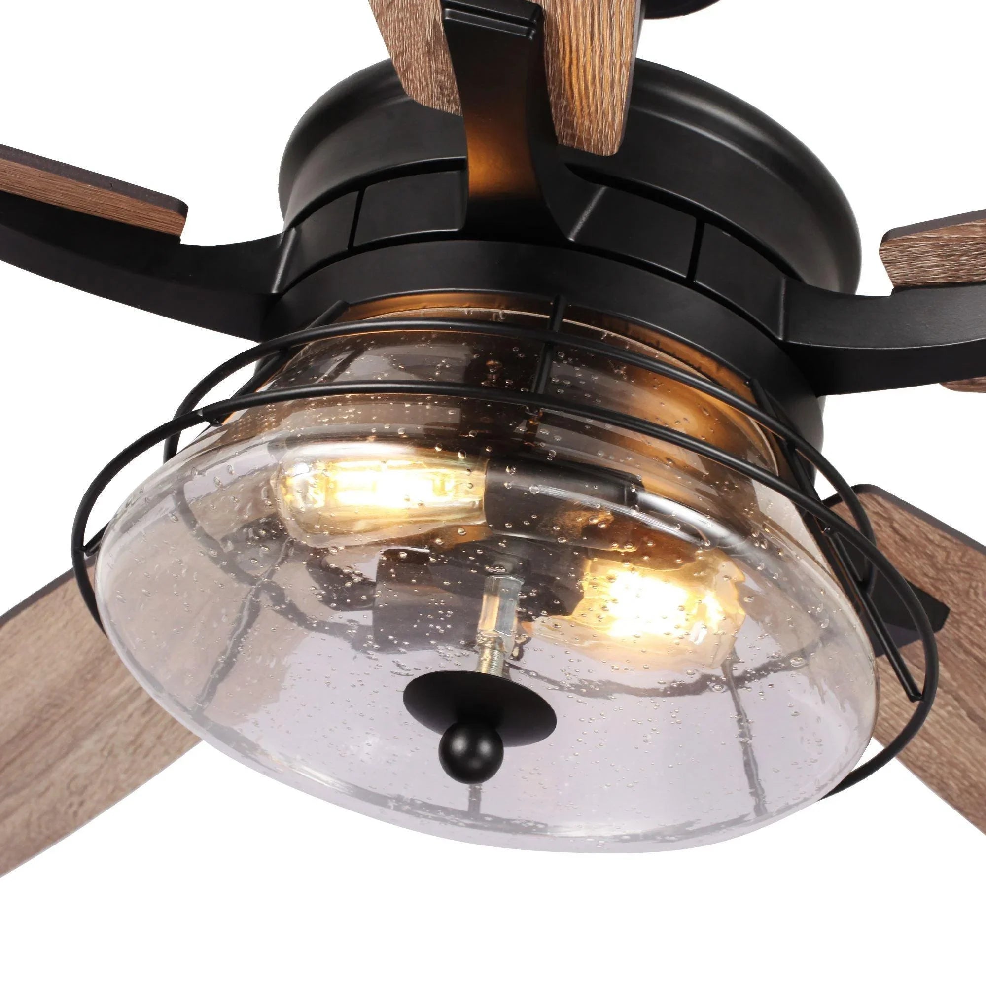 52" Antone Industrial Downrod Mount Reversible Ceiling Fan with Lighting and Remote Control - ParrotUncle
