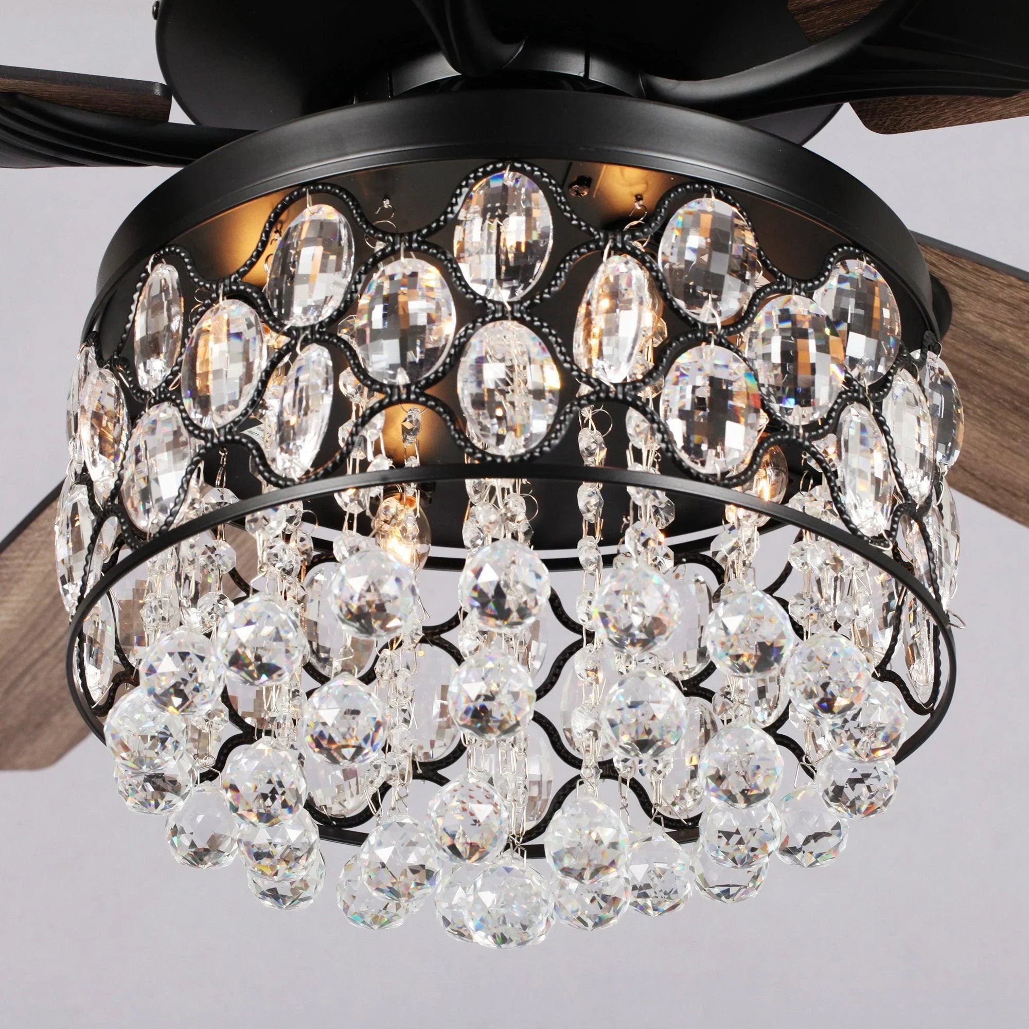 52" Berkshire Modern Downrod Mount Reversible Crystal Ceiling Fan with Lighting and Remote Control - ParrotUncle