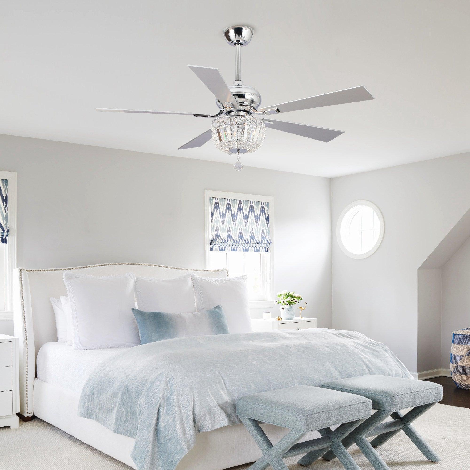 52" Ganga Modern Downrod Mount Reversible Crystal Ceiling Fan with Lighting and Remote Control - ParrotUncle