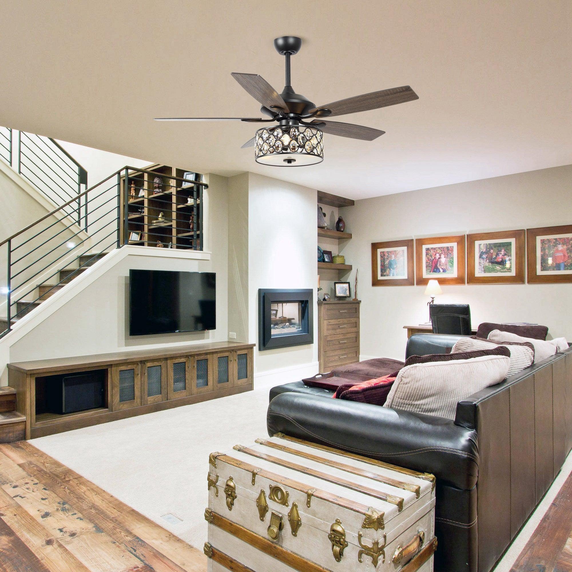 52" Tibuh Modern Downrod Mount Reversible Crystal Ceiling Fan with Lighting and Remote Control - ParrotUncle