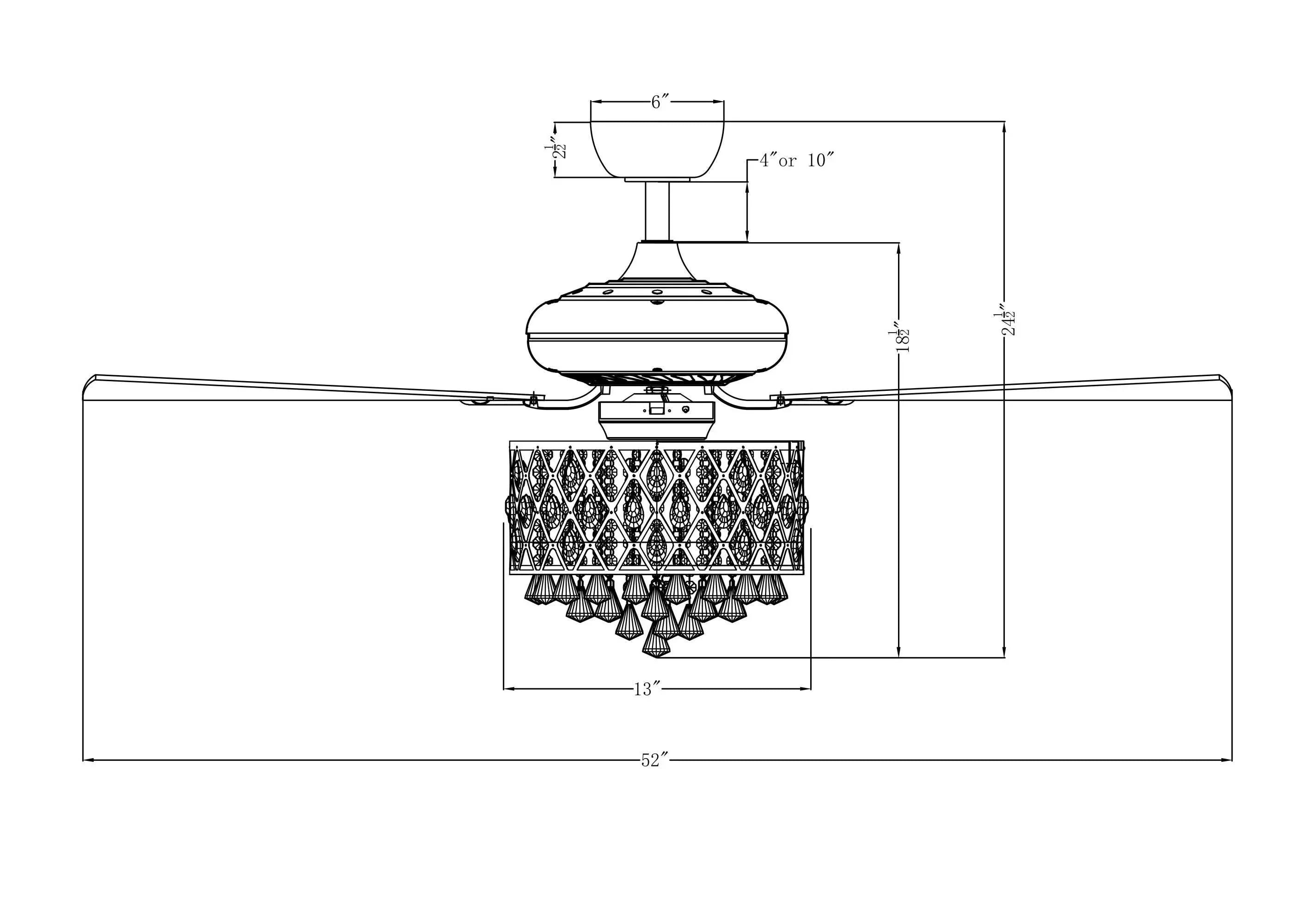52" Wethington Modern Downrod Mount Reversible Crystal Ceiling Fan with Lighting and Remote Control - ParrotUncle