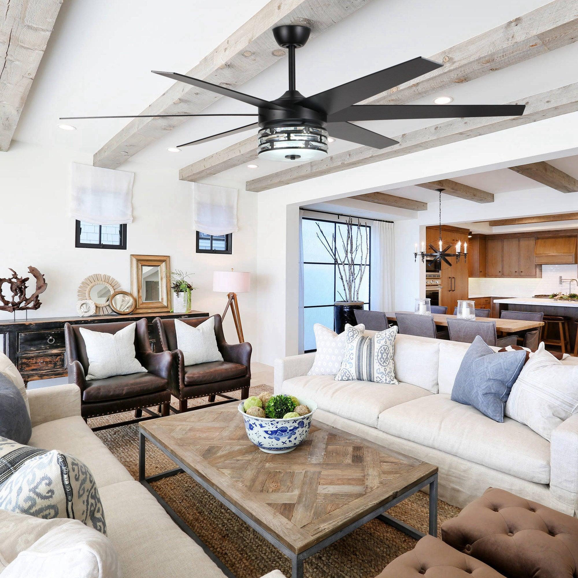 70" Modern DC Motor Downrod Mount Reversible Ceiling Fan with Lighting and Remote Control - ParrotUncle