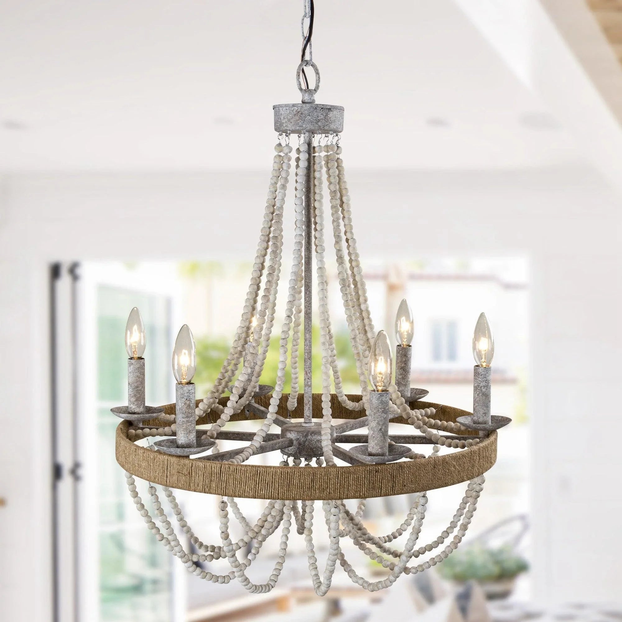 Chokio 6-Light Wood Bead Chandelier - ParrotUncle
