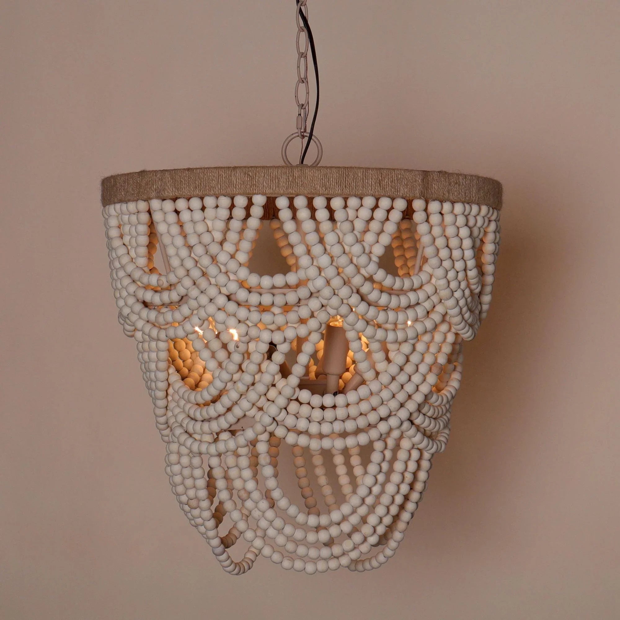 Hatfield 4-Light Bohemia Style Ombre Wood Beaded Tiered Chandelier - ParrotUncle