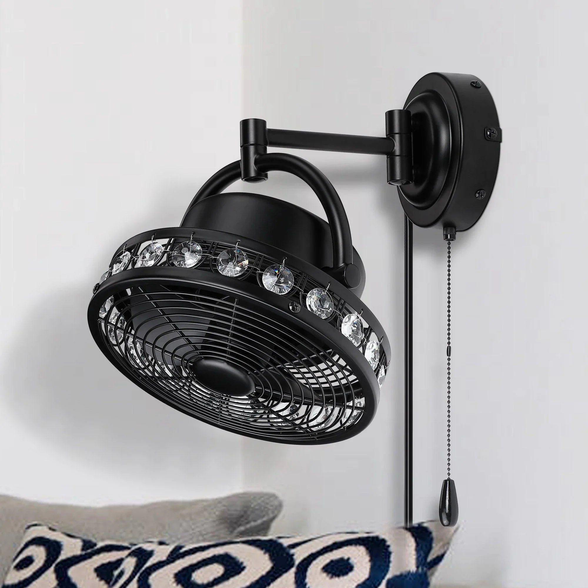10" Modern Black Small Ceiling Fan with Pull Chain - ParrotUncle