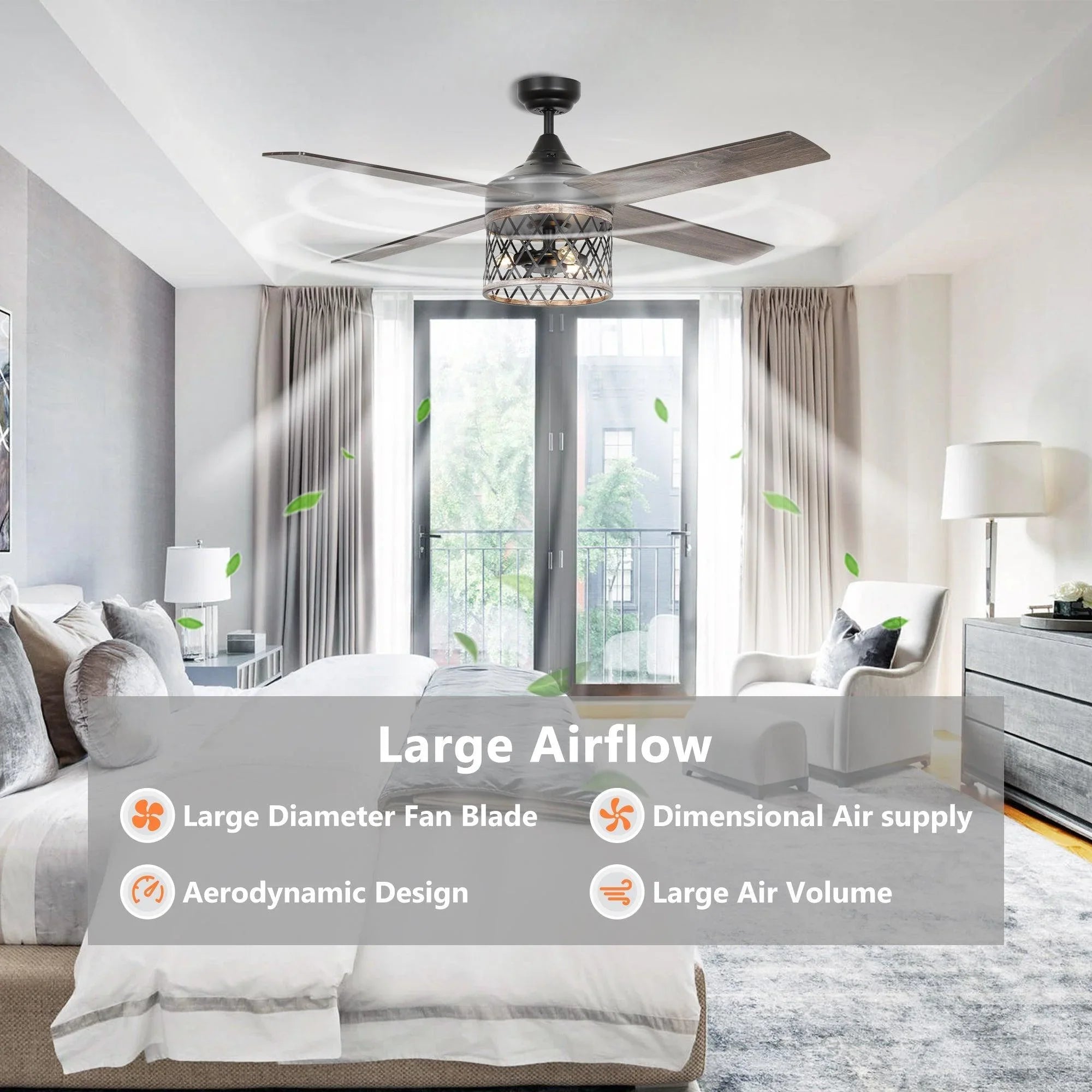 52" Mirelle Indoor Black Downrod Mounting Ceiling Fan with Light Kit and Remote