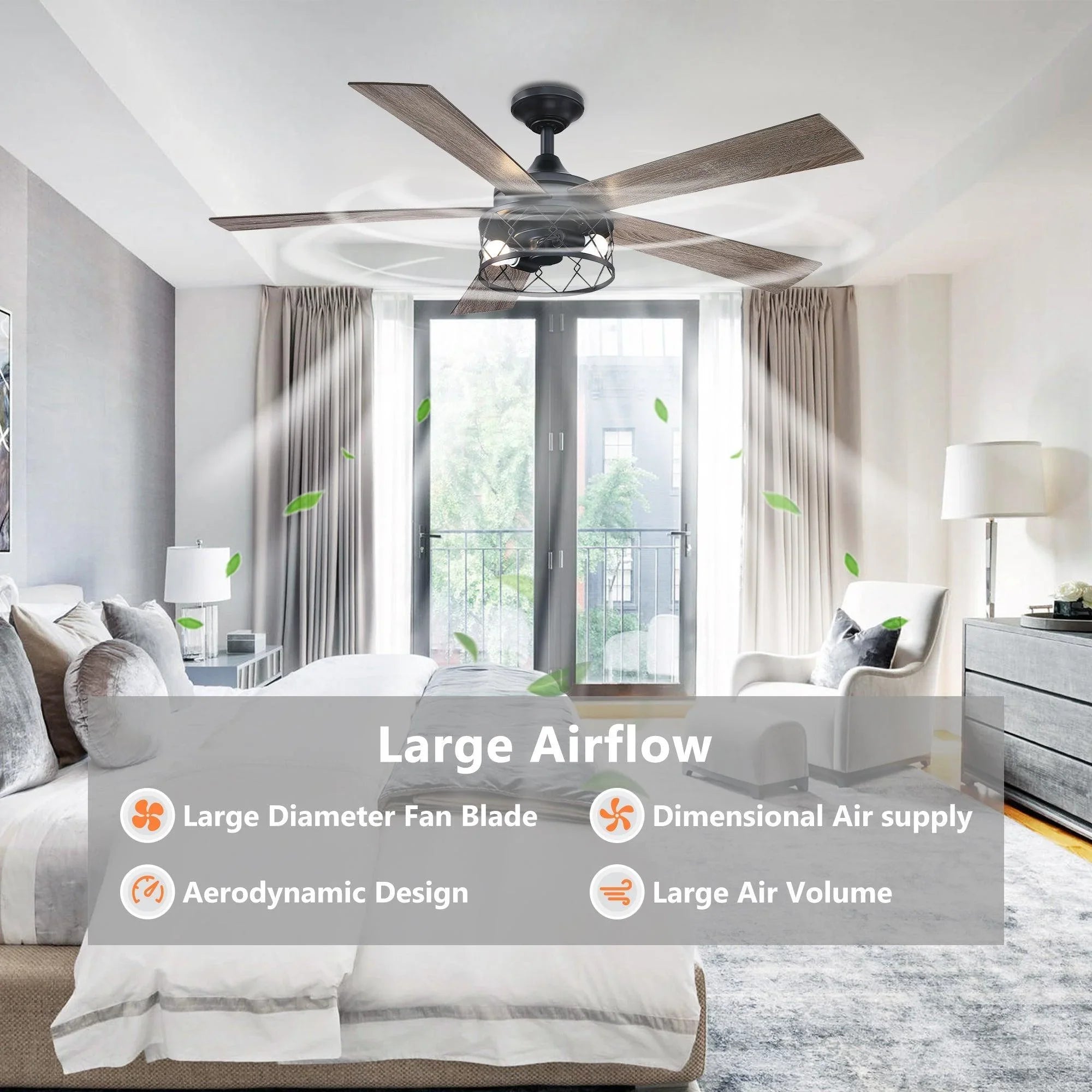 52" Windmill Modern DC Motor Downrod Mount Reversible Ceiling Fan with Lighting and Remote Control