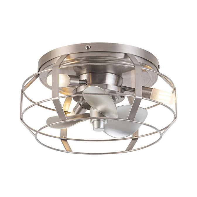12" Industrial DC Motor Satin Nickel Flush Mount Reversible Iron Ceiling Fan with Lighting and Remote Control - ParrotUncle