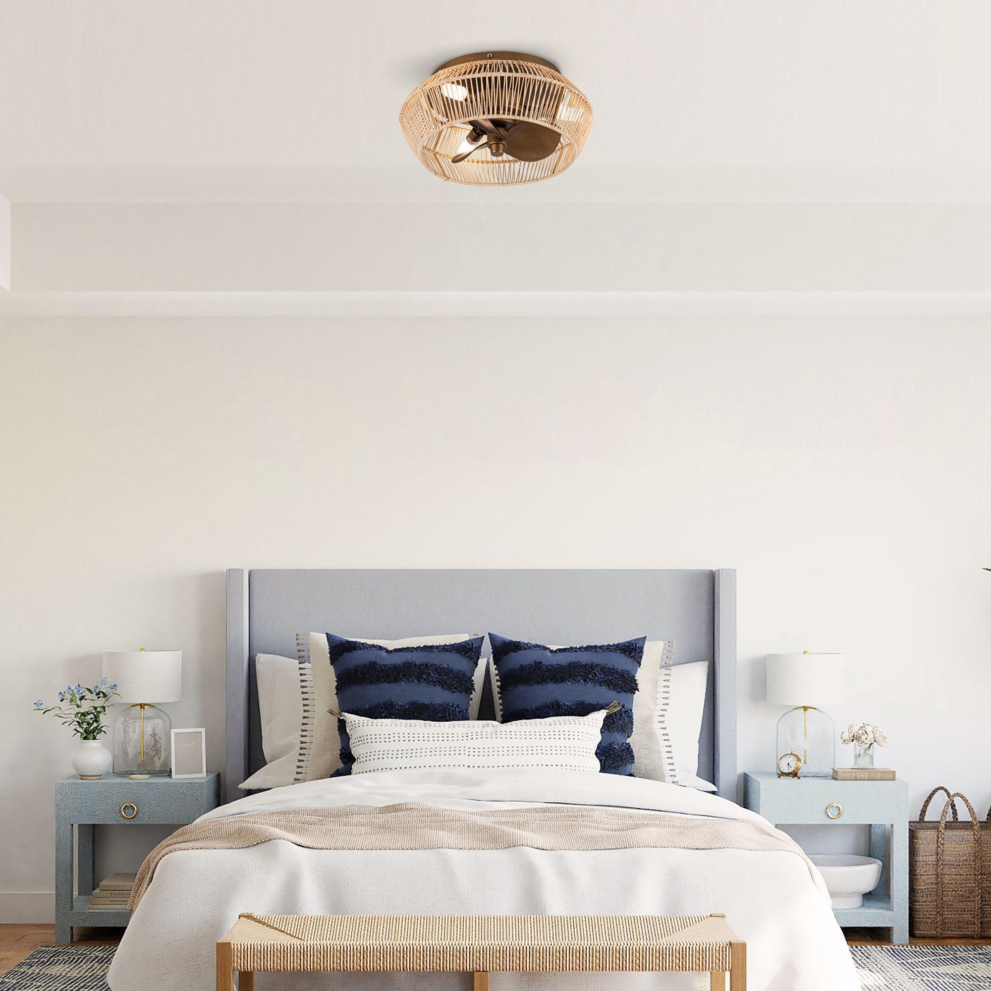 14" Farmhouse DC Motor Flush Mount Reversible Iron Ceiling Fan with LED Lighting and Remote Control - ParrotUncle