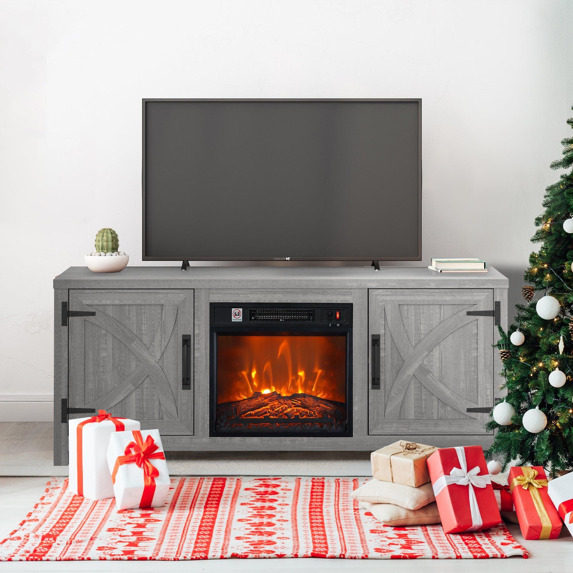 Modern White Electric Fireplace TV Stand For 58 Inch TV Storage Cabinet For Living Room