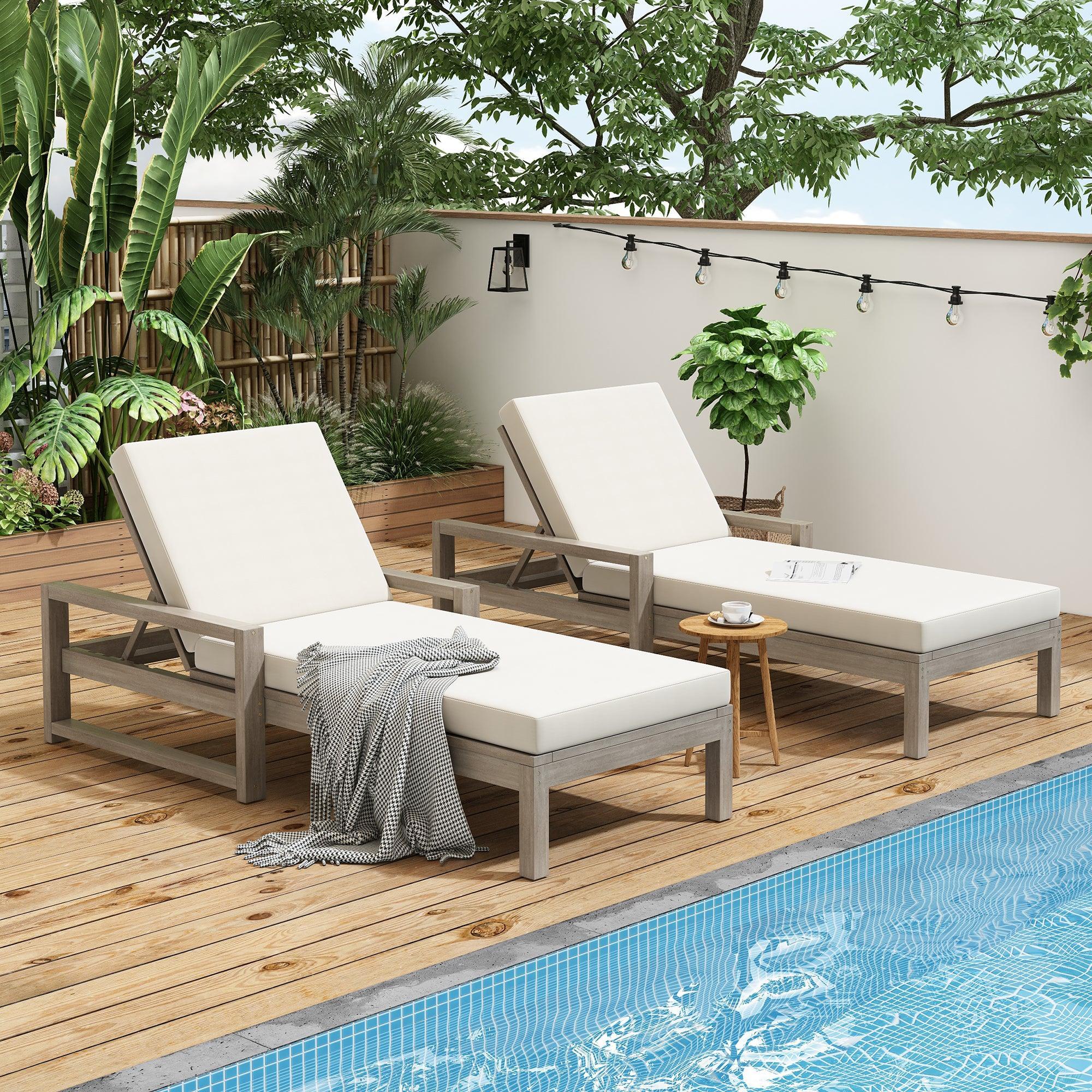 Outdoor Lounge Chairs, 5-Position Chaise Lounge Outdoor, Patio Chaise Lounge with Cushion & Adjustable Backrest, Pool Lounge Chairs for Backyard, Deck, and Lawn