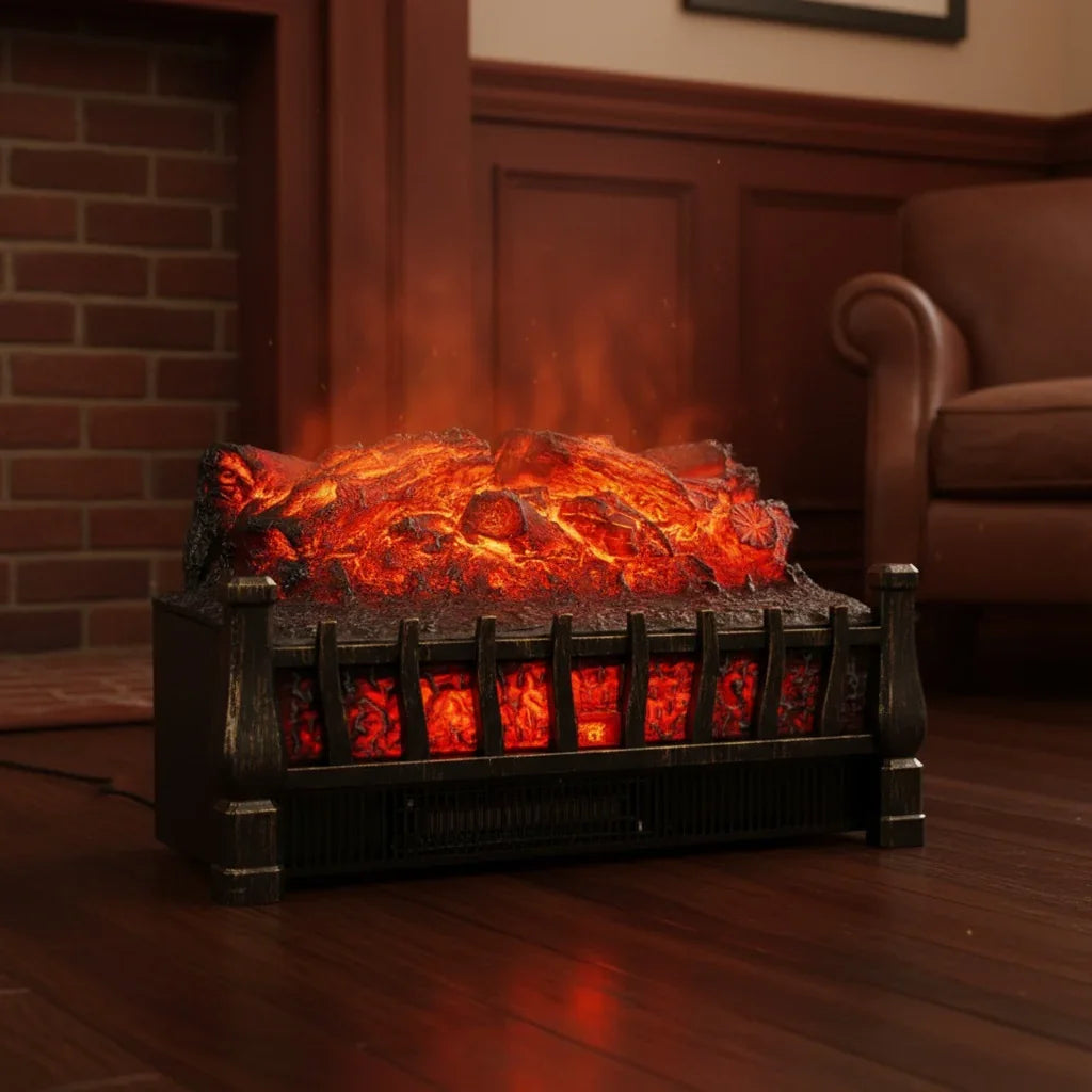 Black Insert Electric Fireplace One Heat Settings with Flame and Remote Control