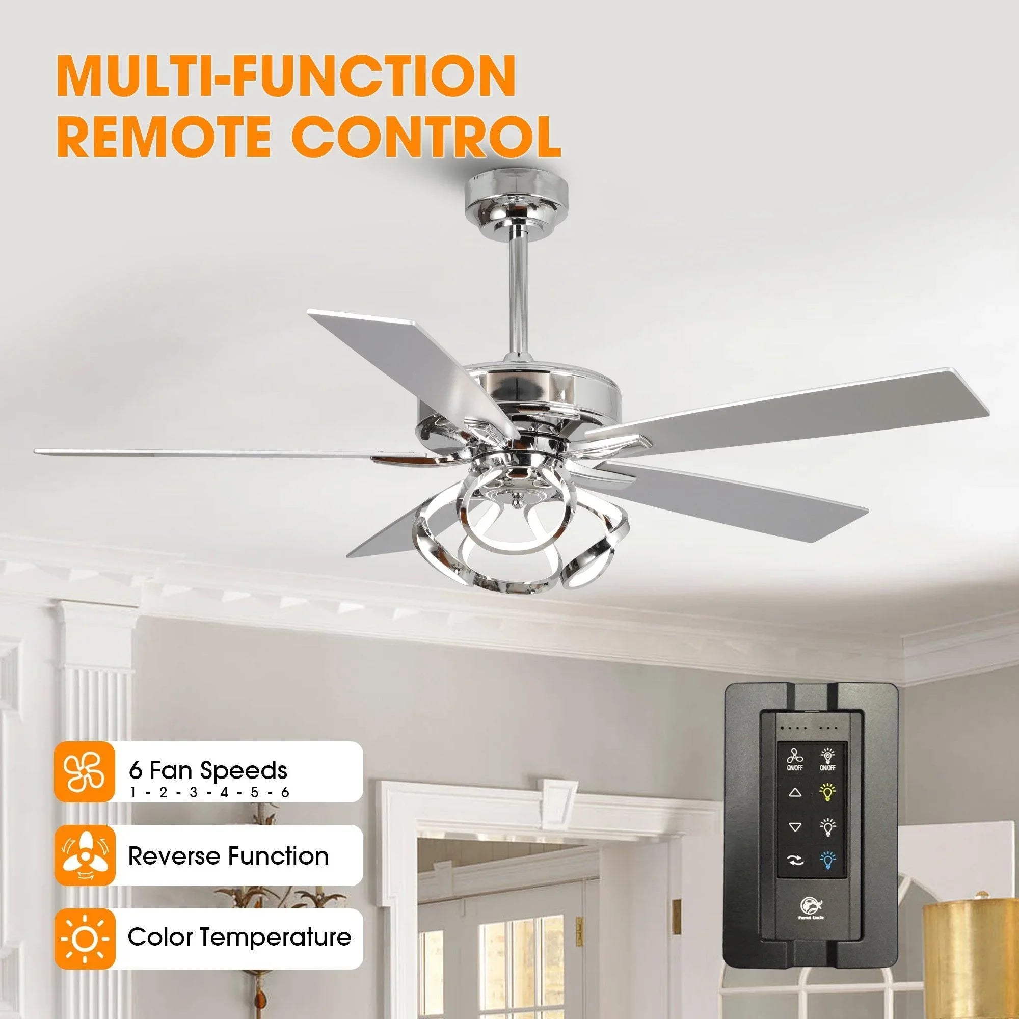52" Zelda Modern DC Motor Downrod Mount Reversible Ceiling Fan with Remote Control