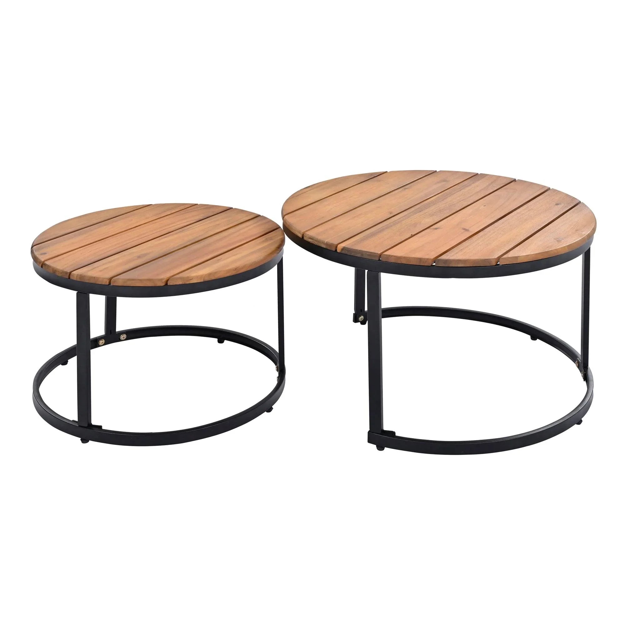 6-Piece Outdoor Sectional Sofa Set with Round Nesting Coffee Tables and Seating Sofa with Cushions for Patio, Porch and Garden