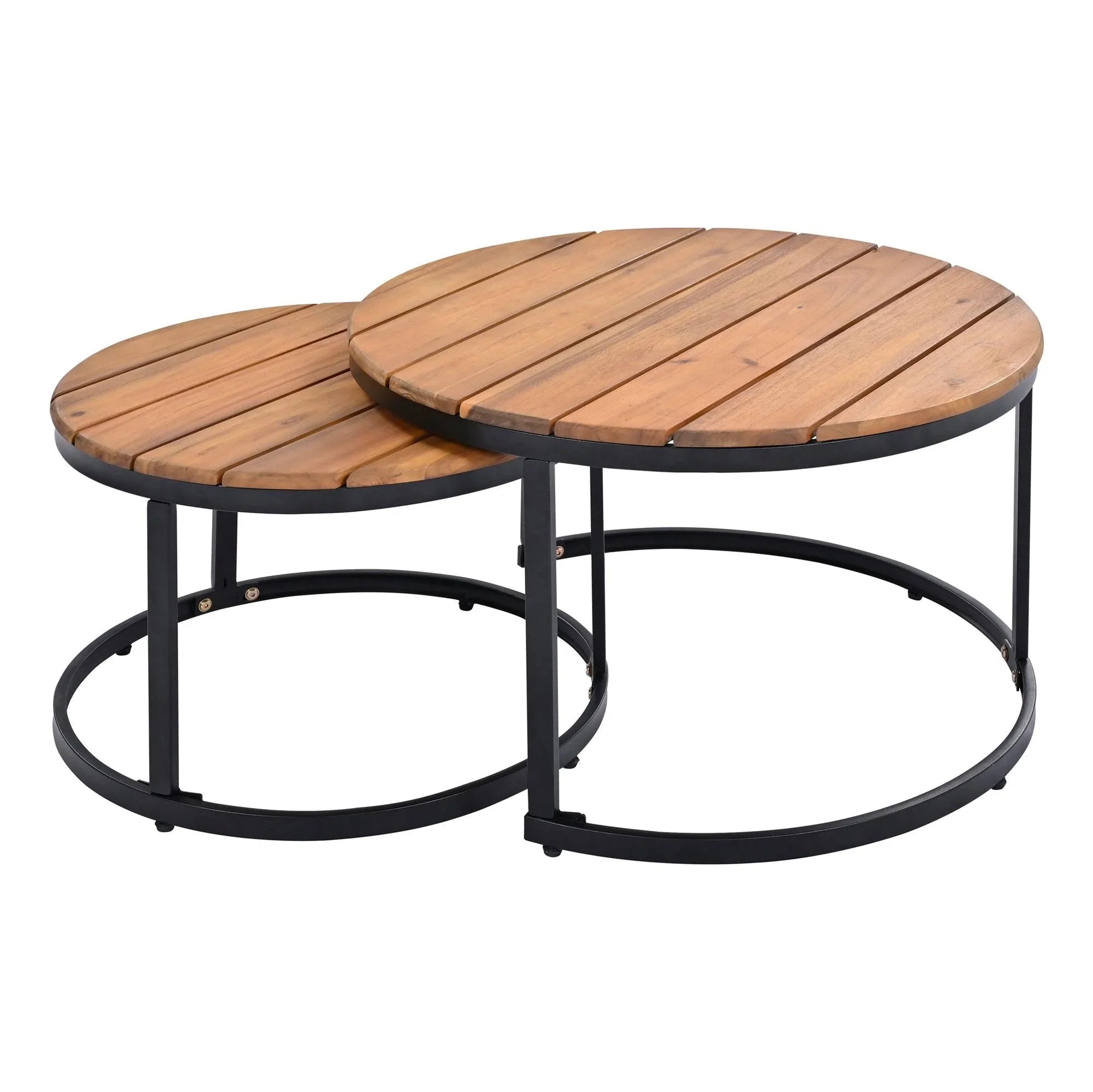 6-Piece Outdoor Sectional Sofa Set with Round Nesting Coffee Tables and Seating Sofa with Cushions for Patio, Porch and Garden